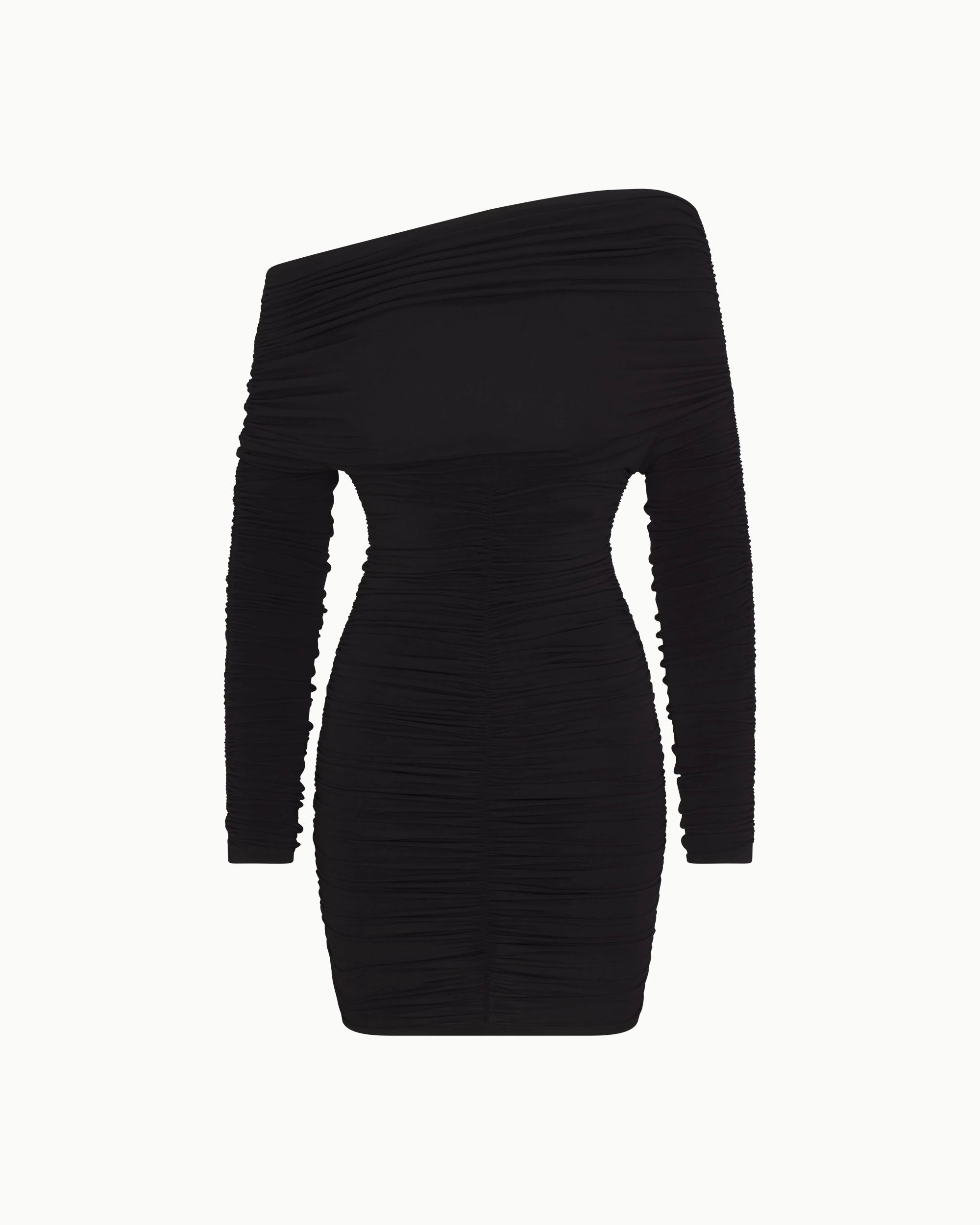 Black Ruched Long Sleeve Mini Dress