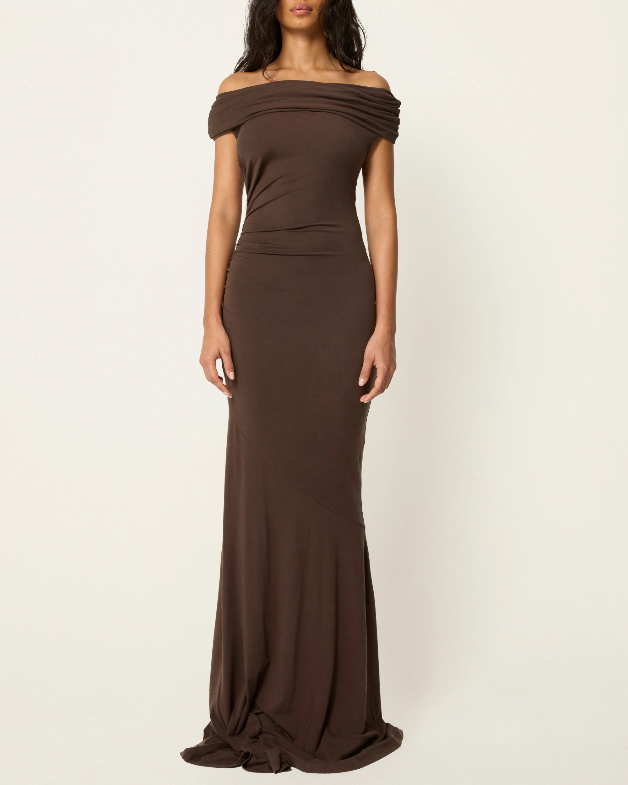 Cinder Off-Shoulder Dress - Elegant Draped Design