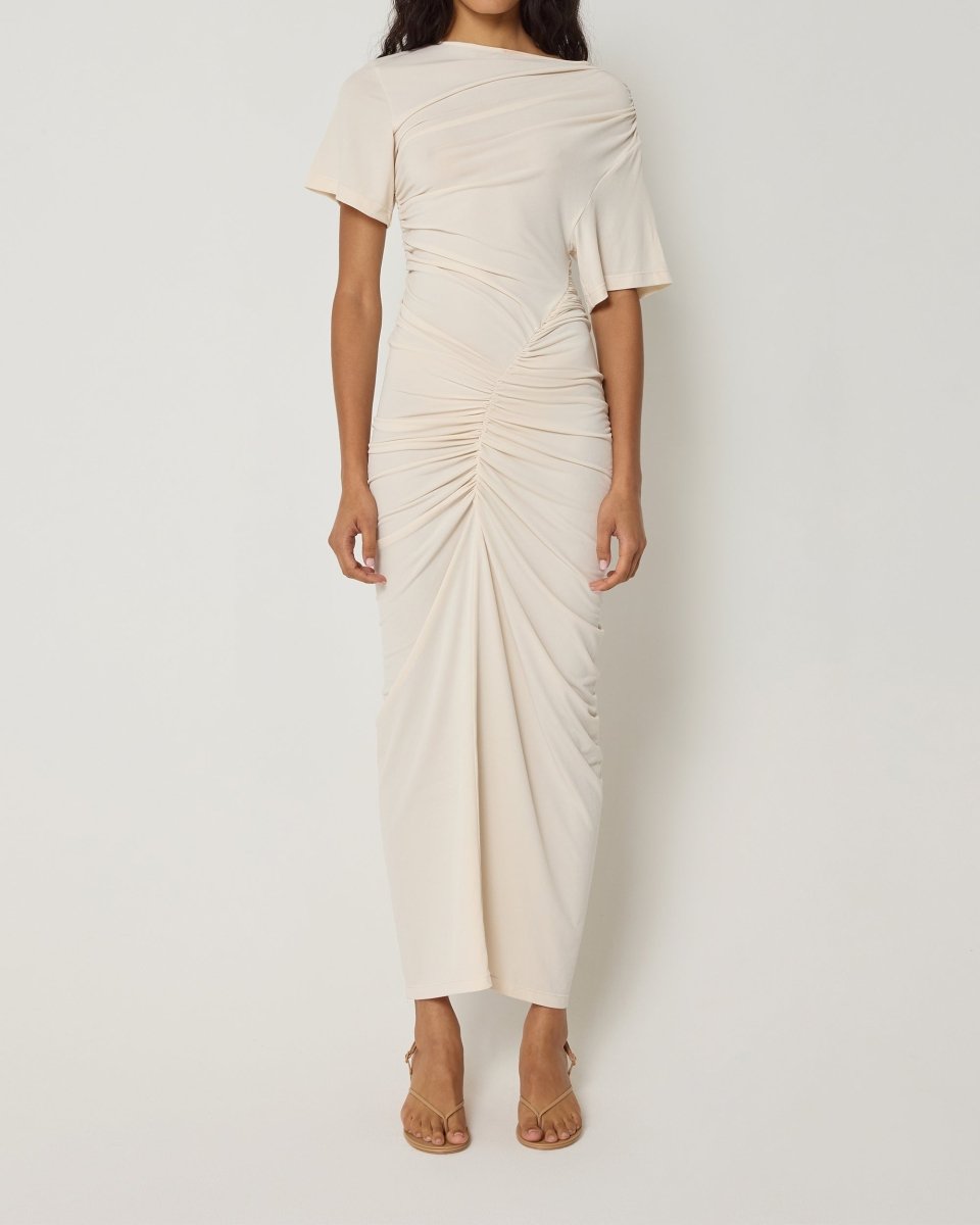 Shell Ruched Asymmetrical Dress