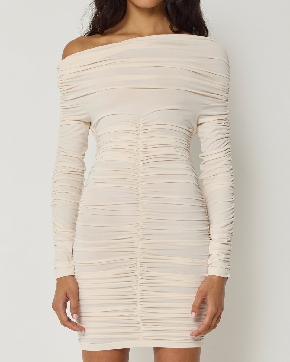 Shell Ruched Mini Dress - Long Sleeve