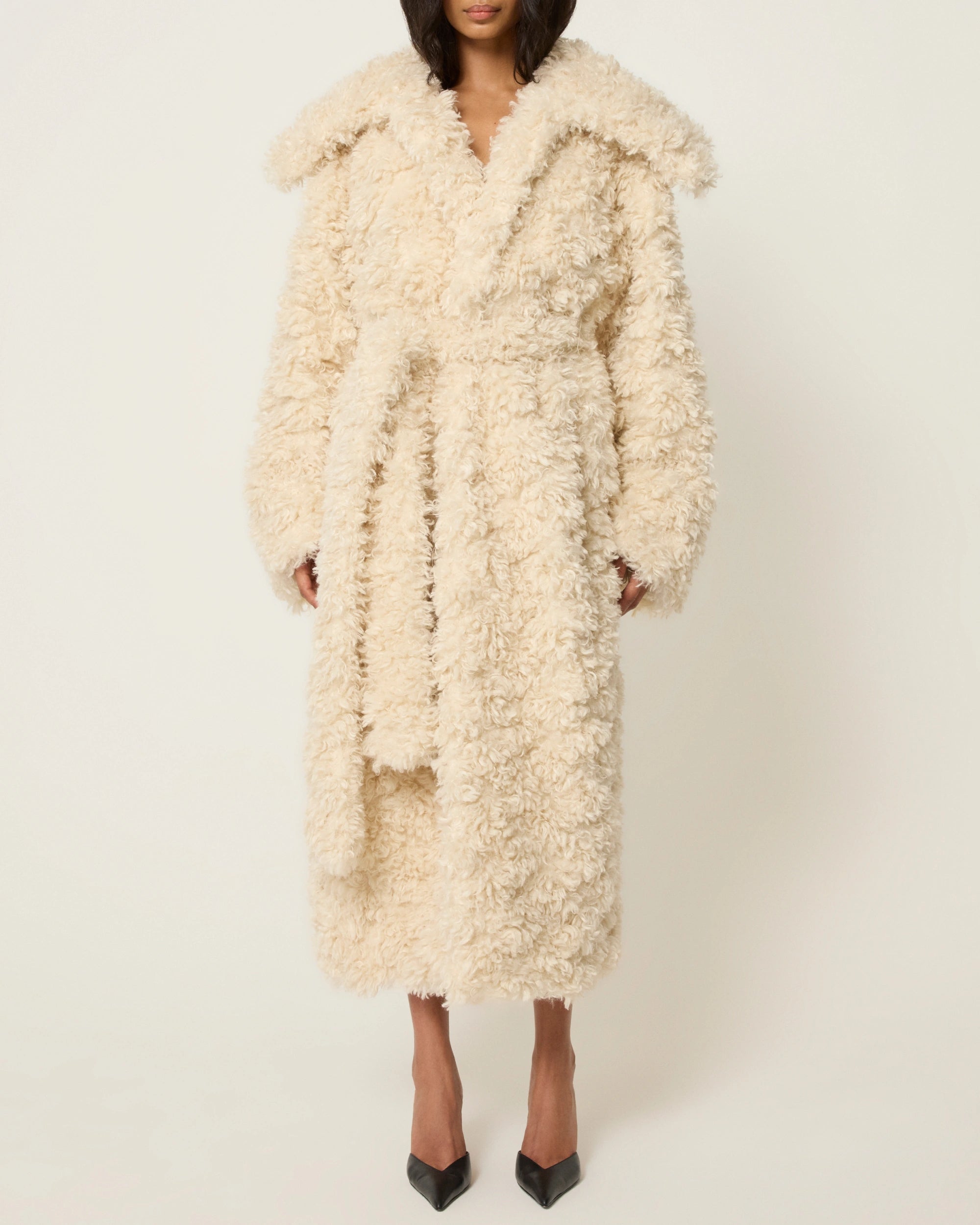 Cream Shaggy Faux Fur Oversized Winter Coat