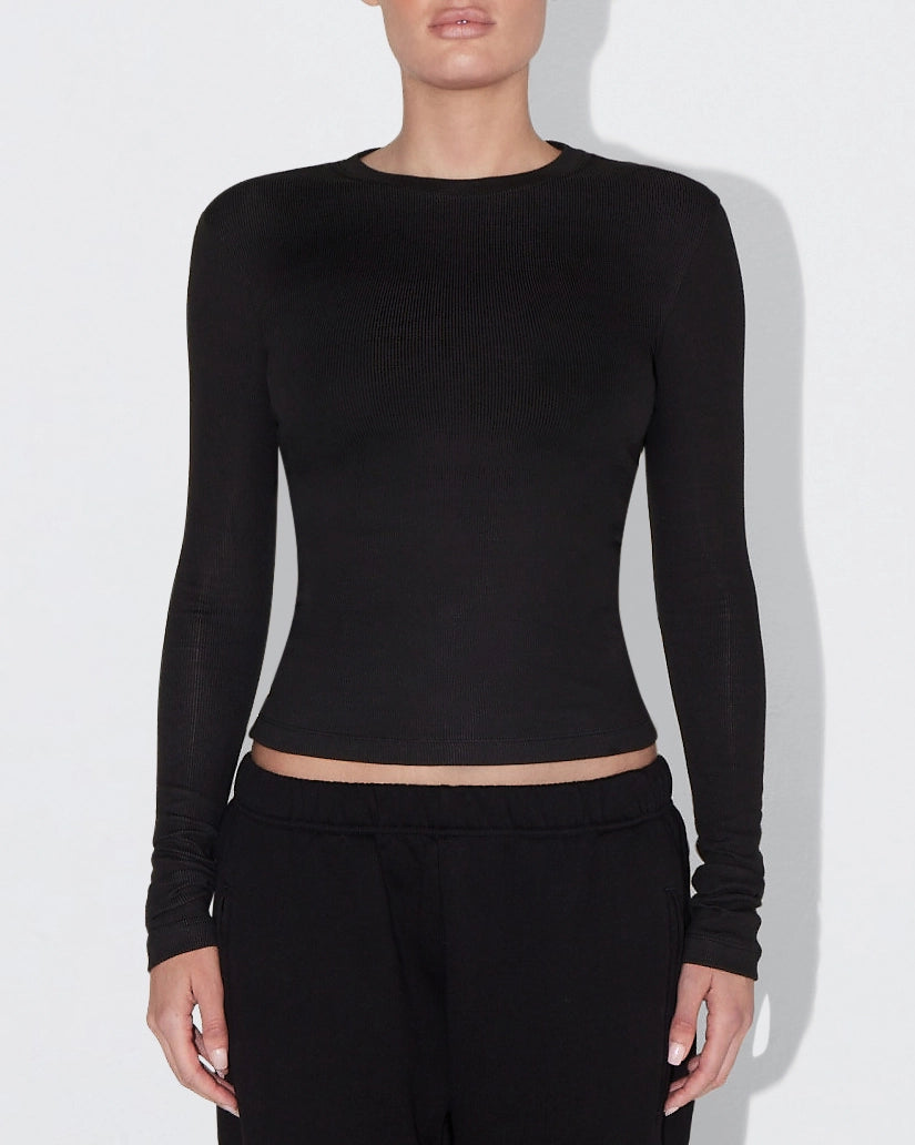 Black Ribbed Long Sleeve Tee