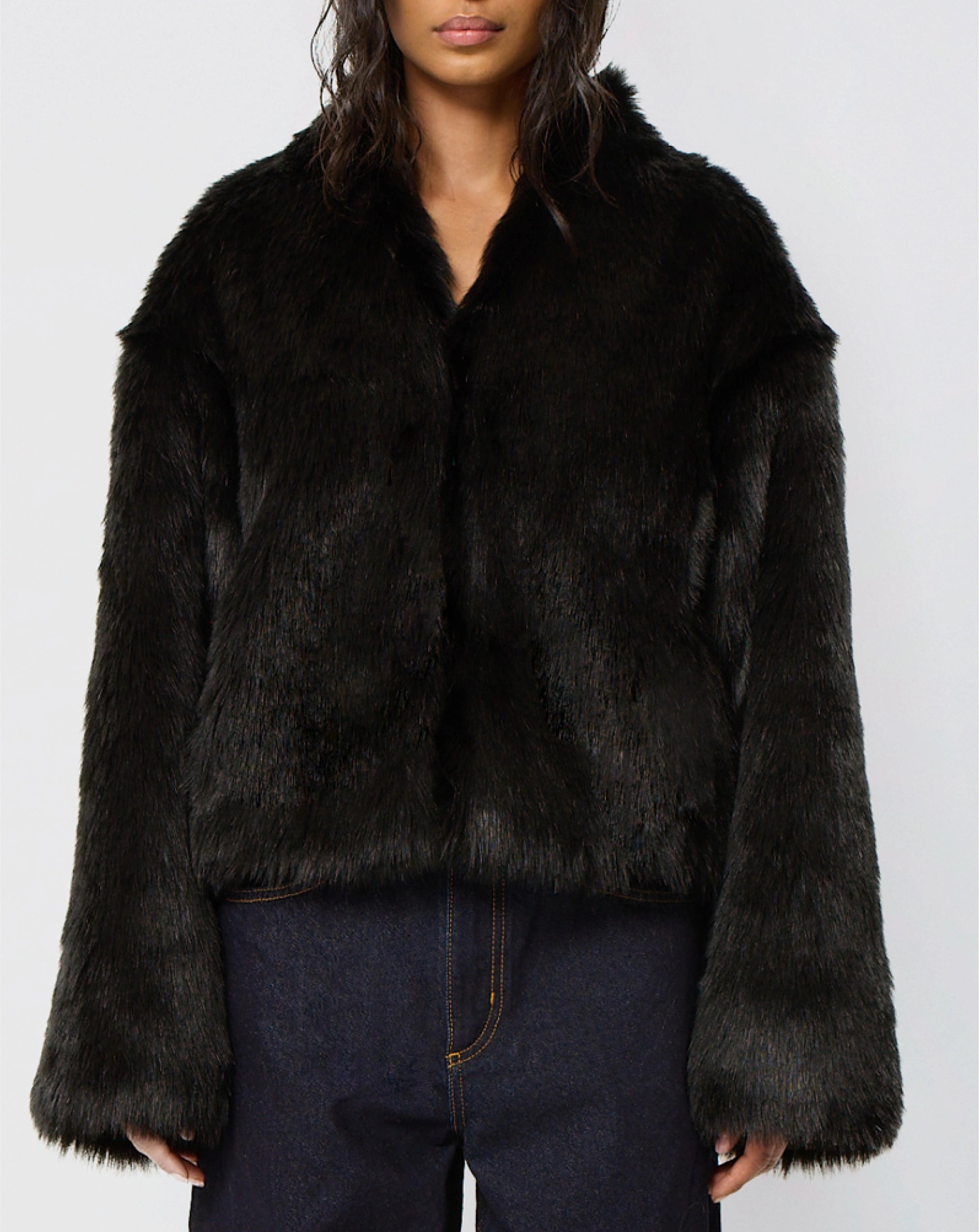 Black Faux Fur Jacket for Women