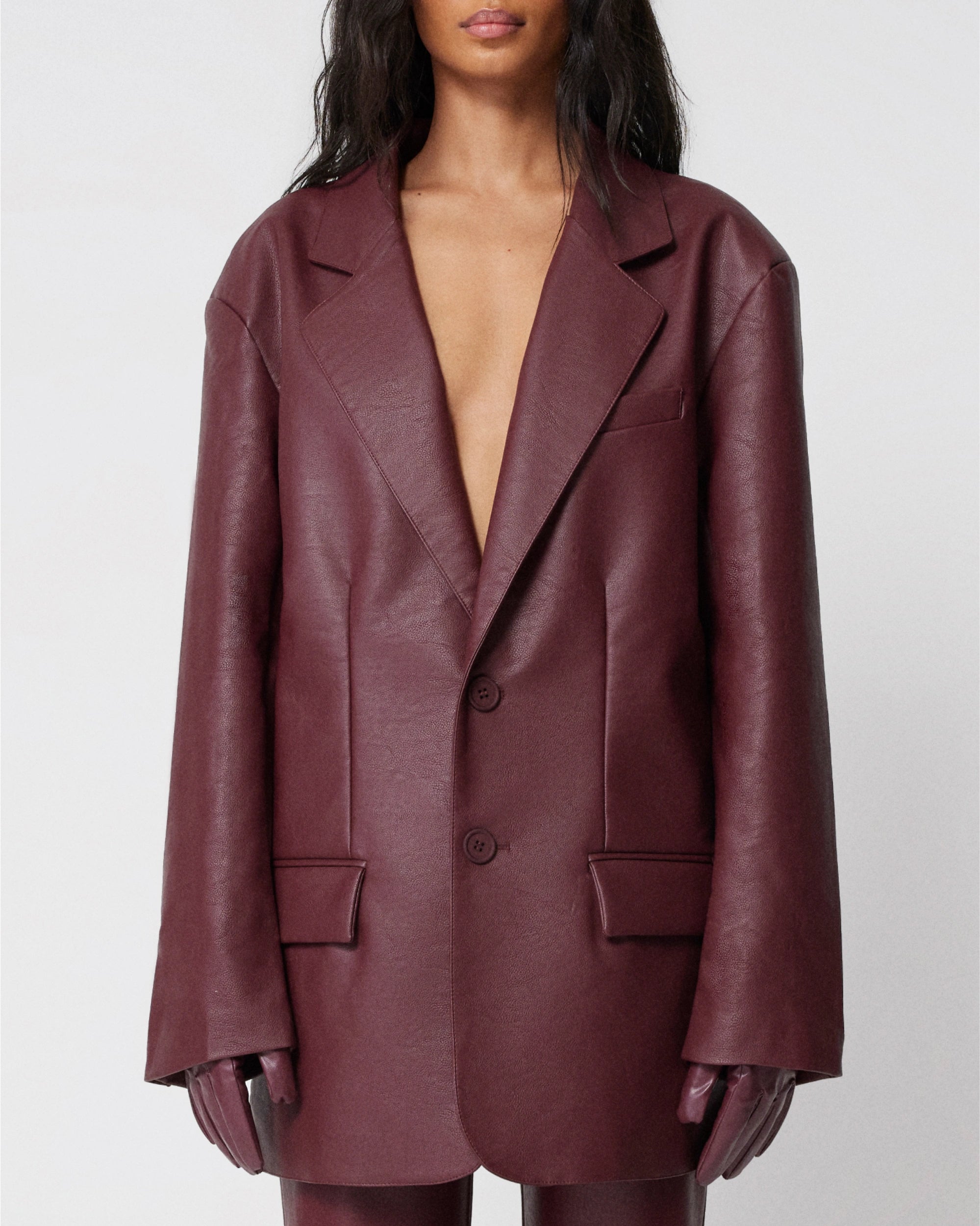 Merlot Faux Leather Oversized Blazer for Women