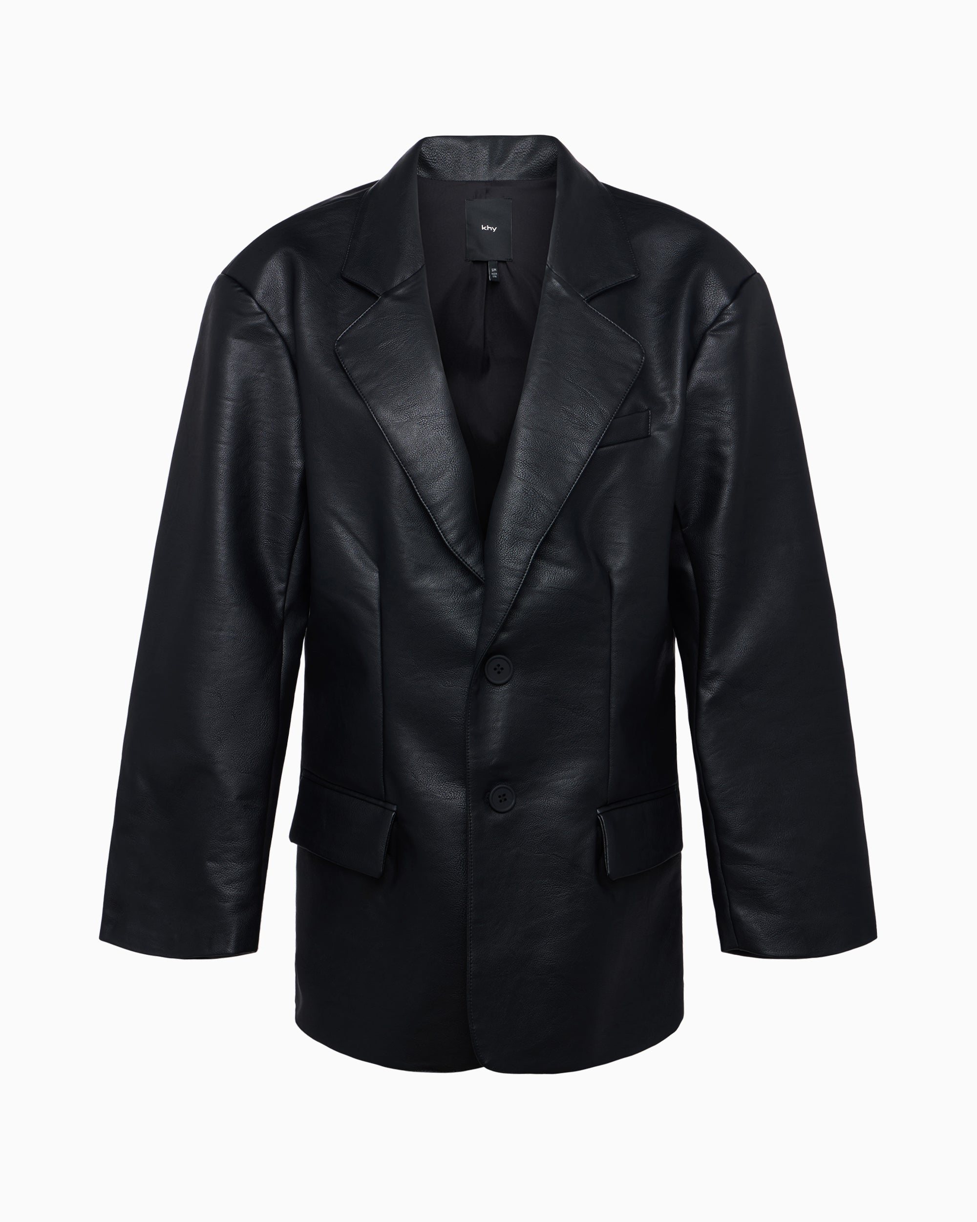 Black Faux Leather Oversized Blazer for Women