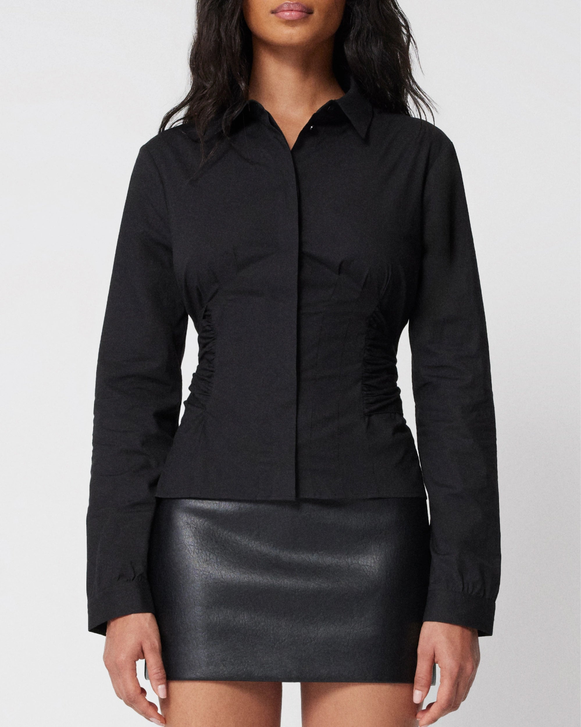 Black Seamed Button-Down Shirt