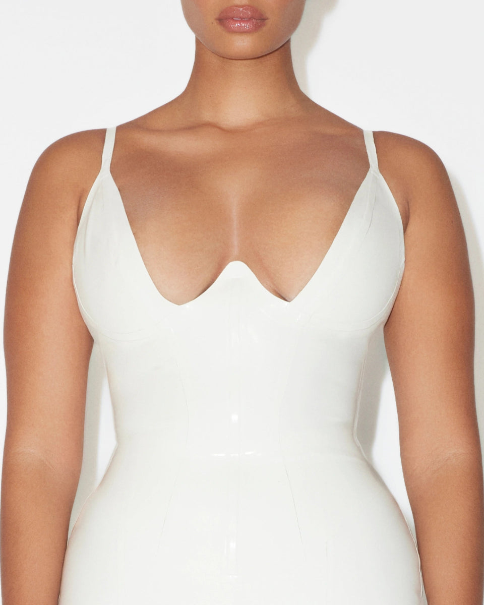 Bone-Colored Latex Plunge Tank Top