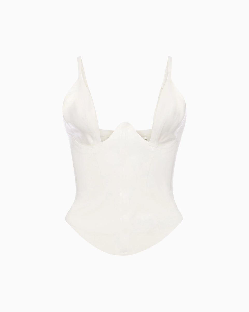 Bone-Colored Latex Plunge Tank Top