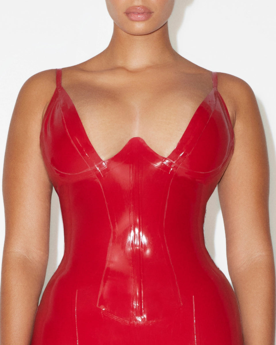 Rouge Plunge Latex Tank Top for Night Out