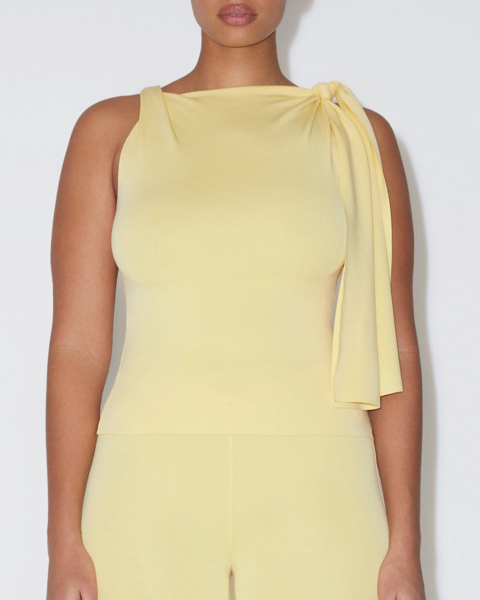 Butter Yellow Knotted Suede Stretch Top