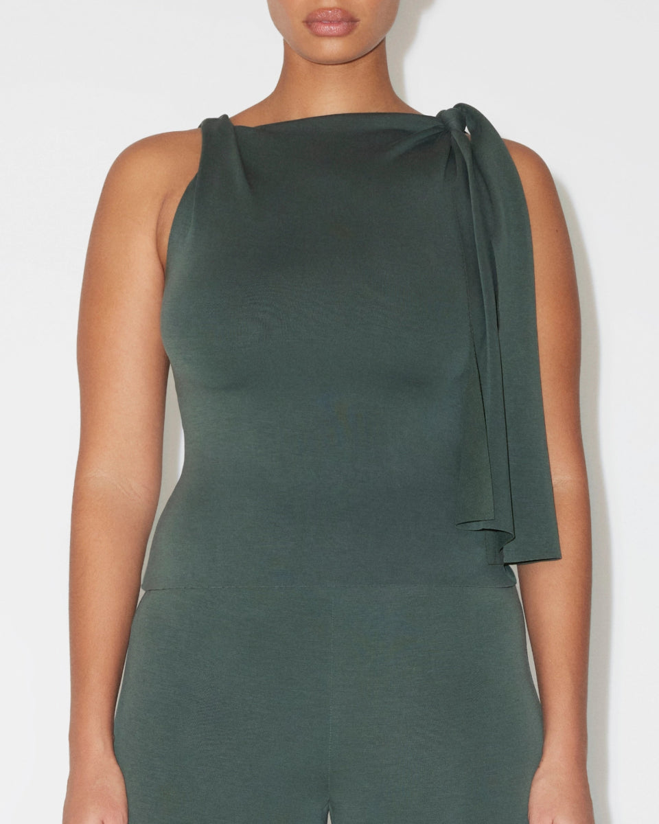 Evergreen Knotted Suede Stretch Top