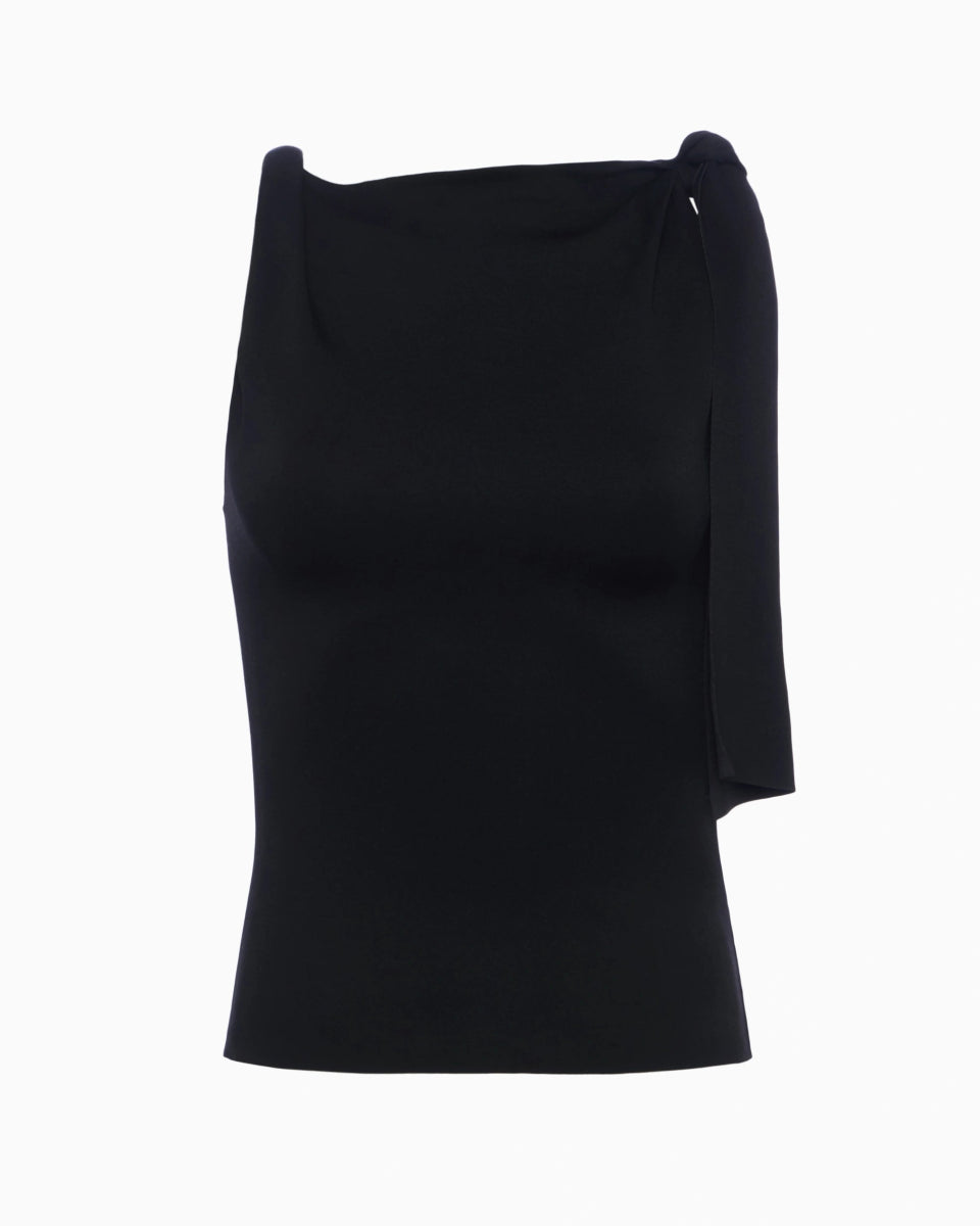 Black Knotted Suede Stretch Top