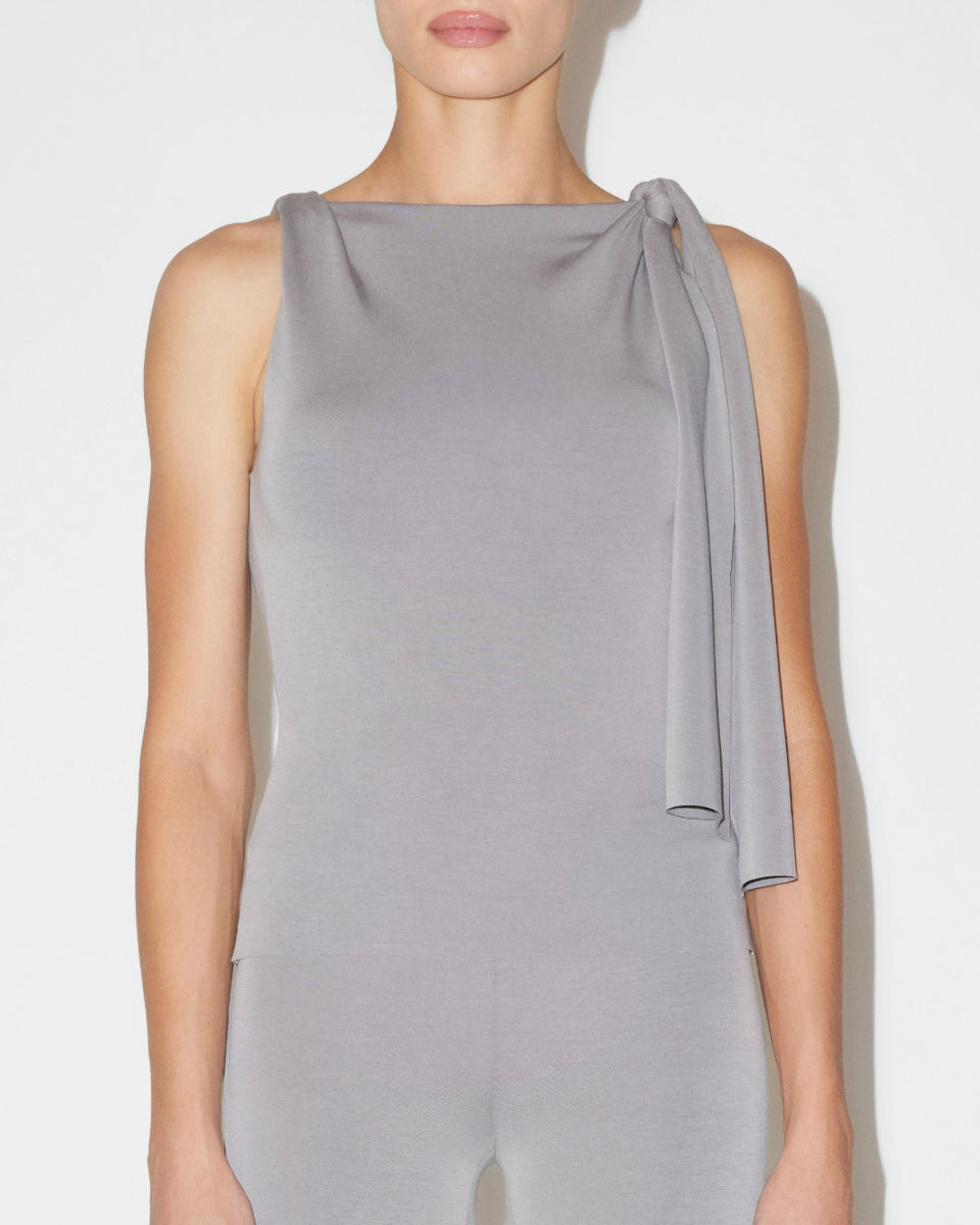 Steel Grey Knotted Stretch Suede Top