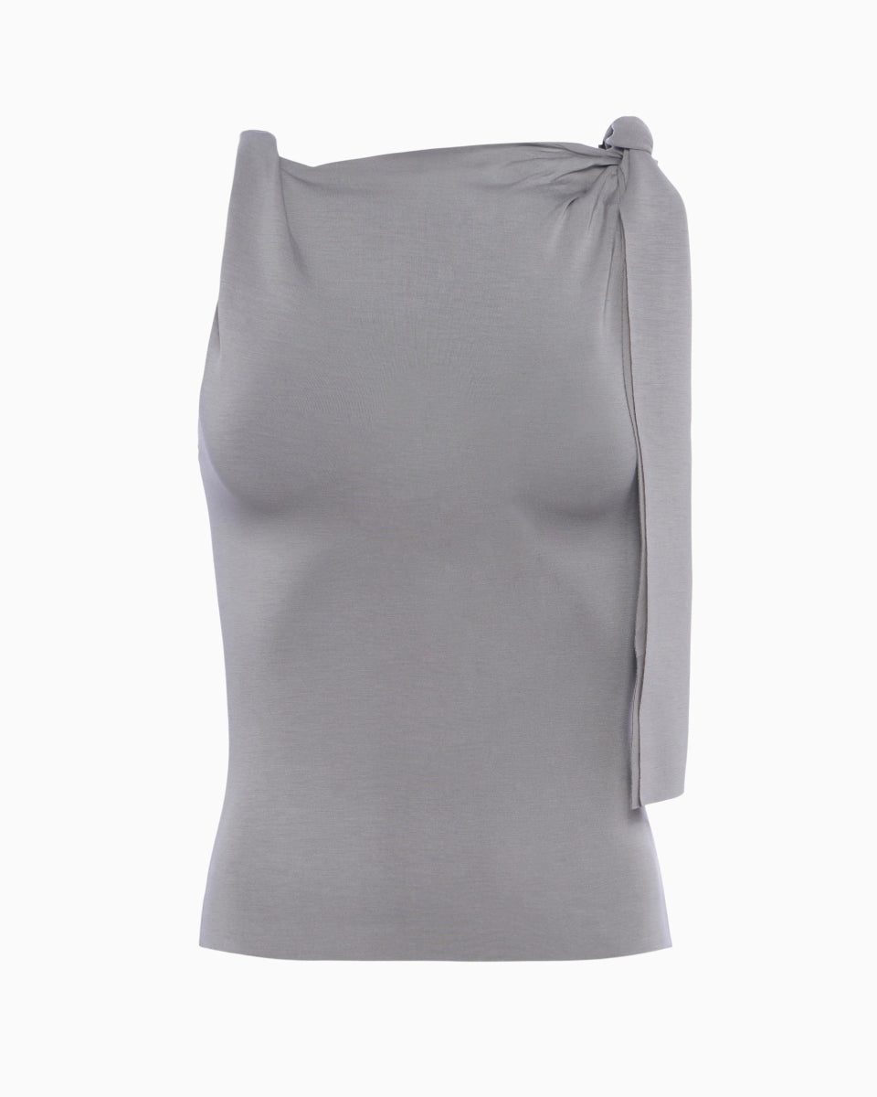 Steel Grey Knotted Stretch Suede Top