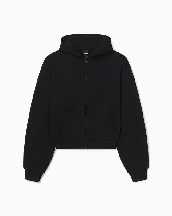 Black Fleece Zip Hoodie with Oversized Hood