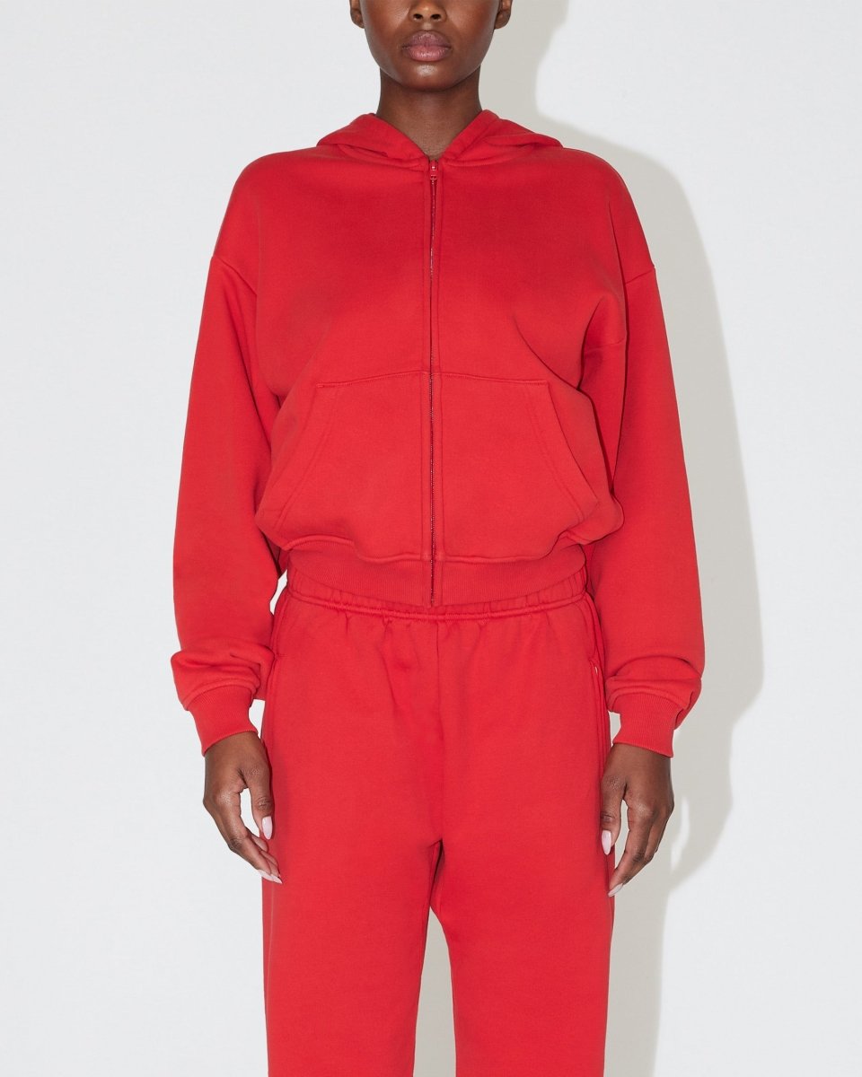 Red Fleece Zip-Up Hoodie for Men & Women