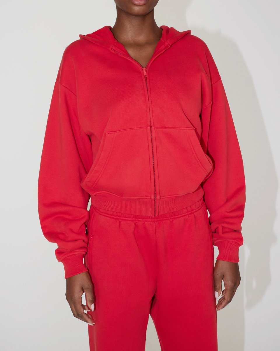 Red Fleece Zip-Up Hoodie for Men & Women
