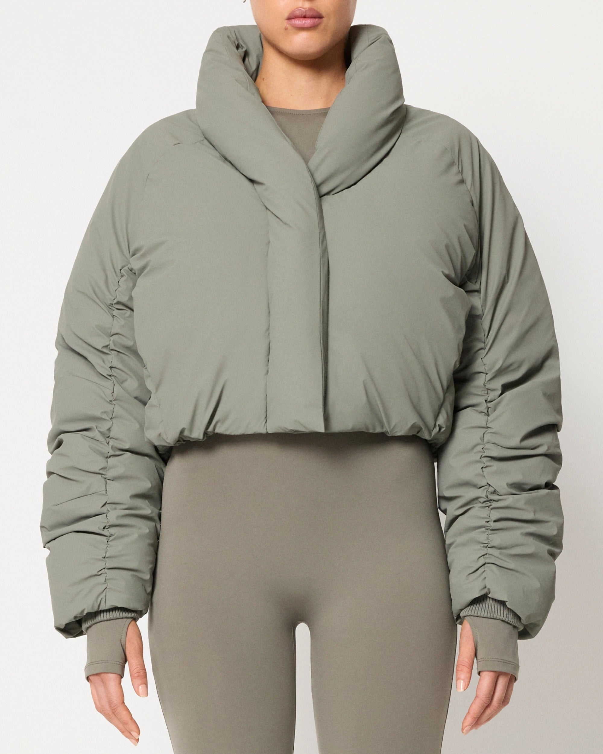 Dusty Olive Cropped Puffer Jacket for Women