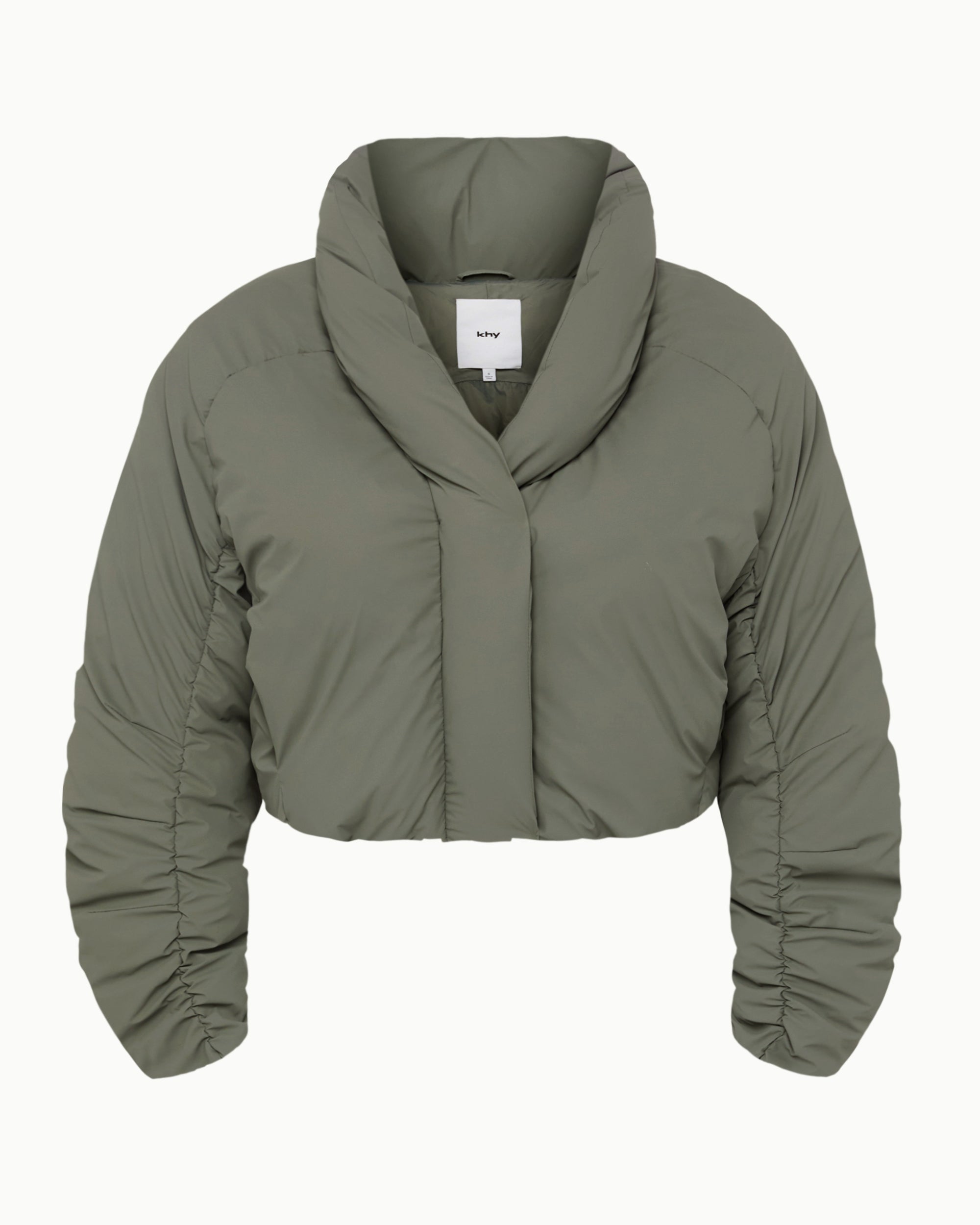 Dusty Olive Cropped Puffer Jacket for Women