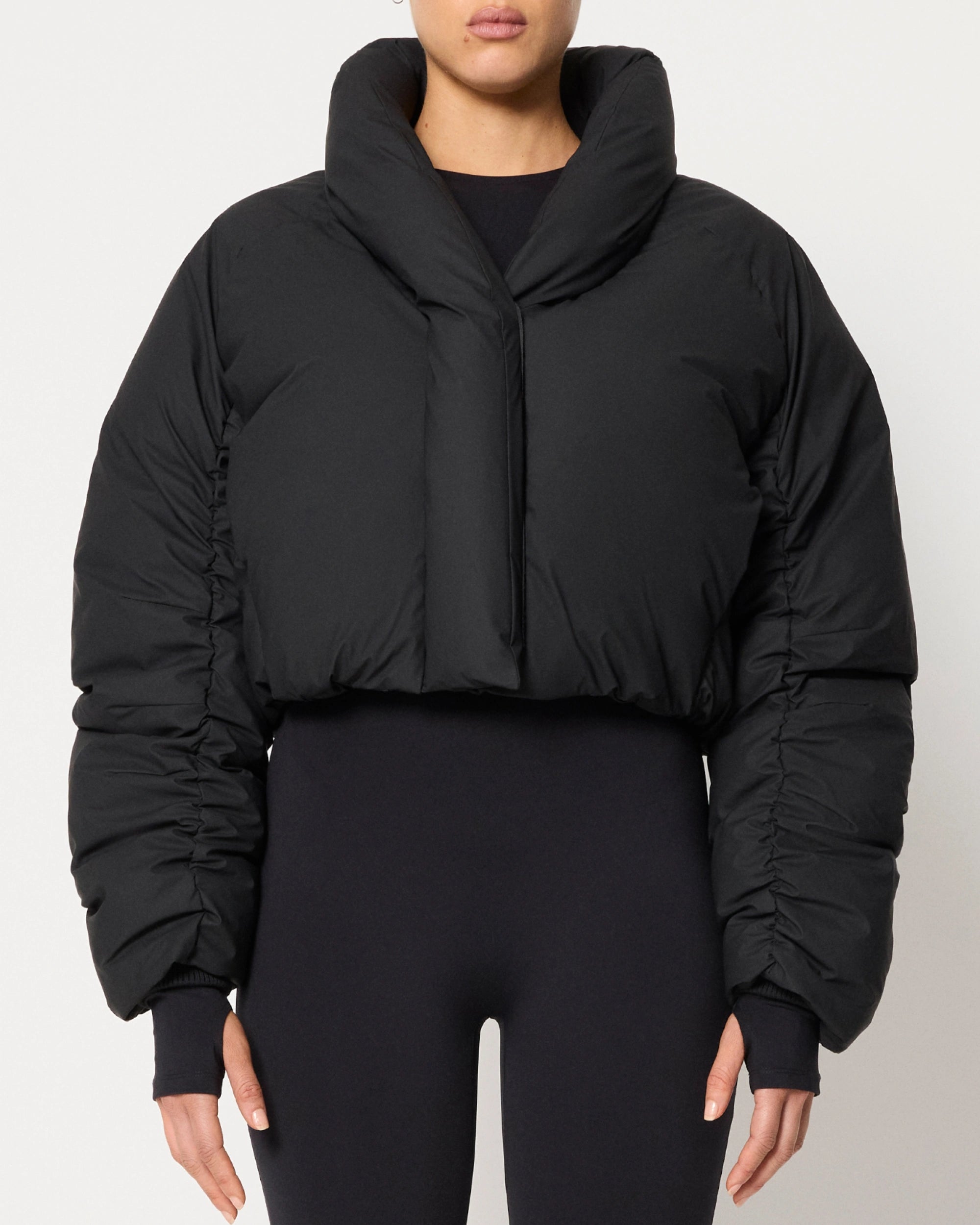 Black Cropped Puffer Jacket for Women