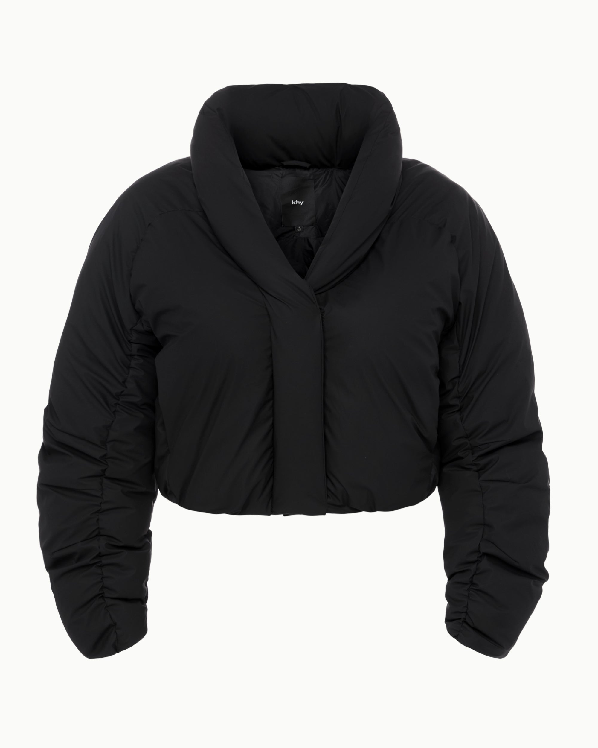 Black Cropped Puffer Jacket for Women