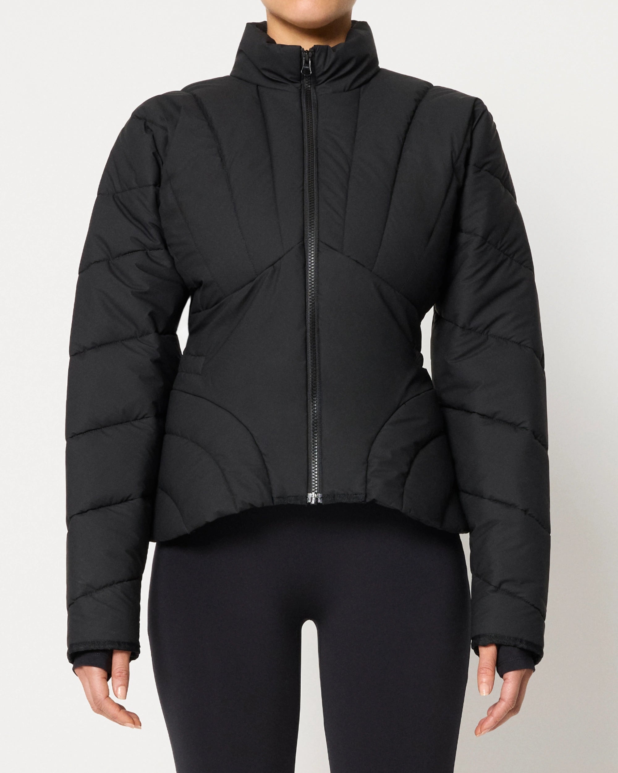 Black Sculpted Puffer Jacket for Winter