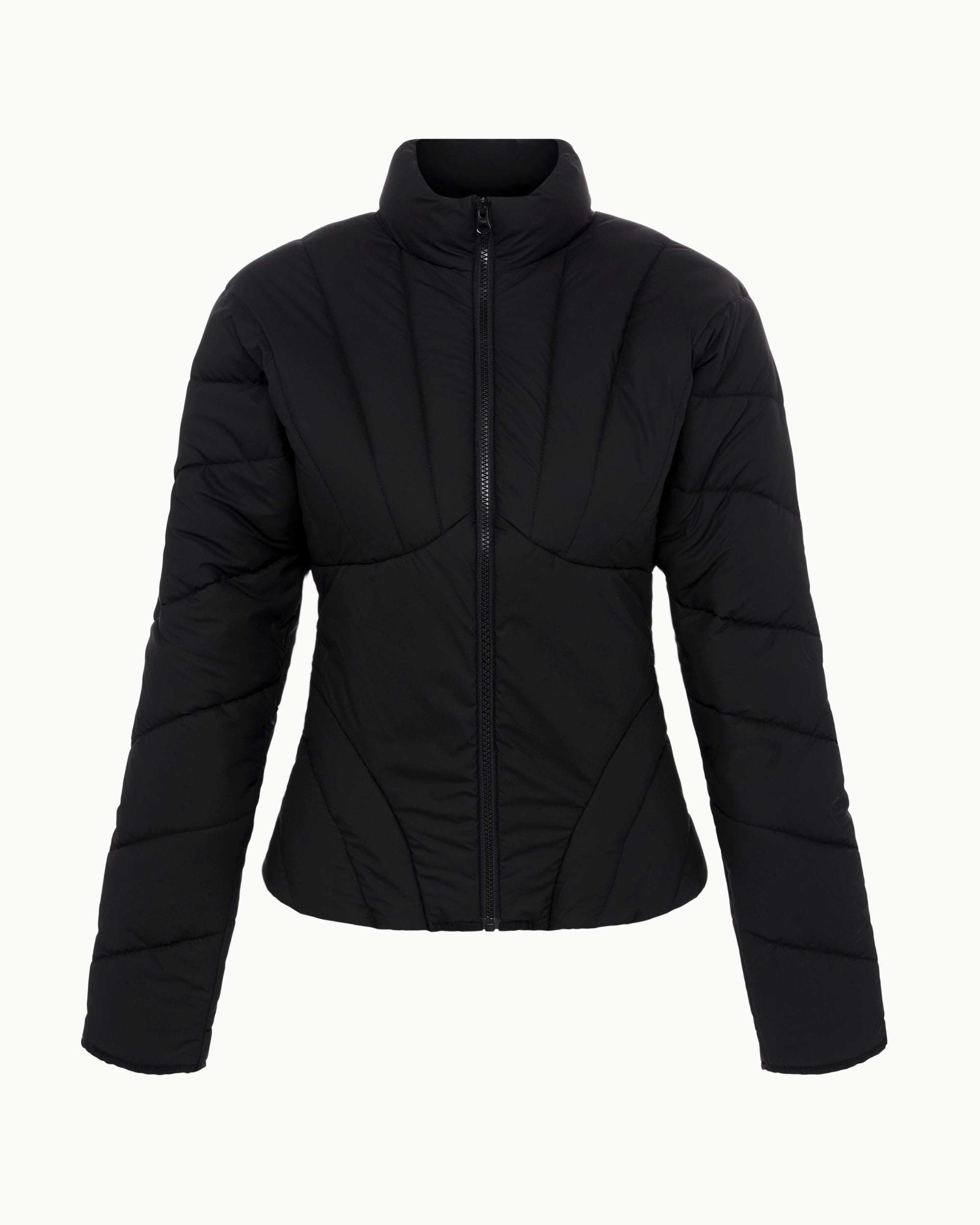 Black Sculpted Puffer Jacket for Winter