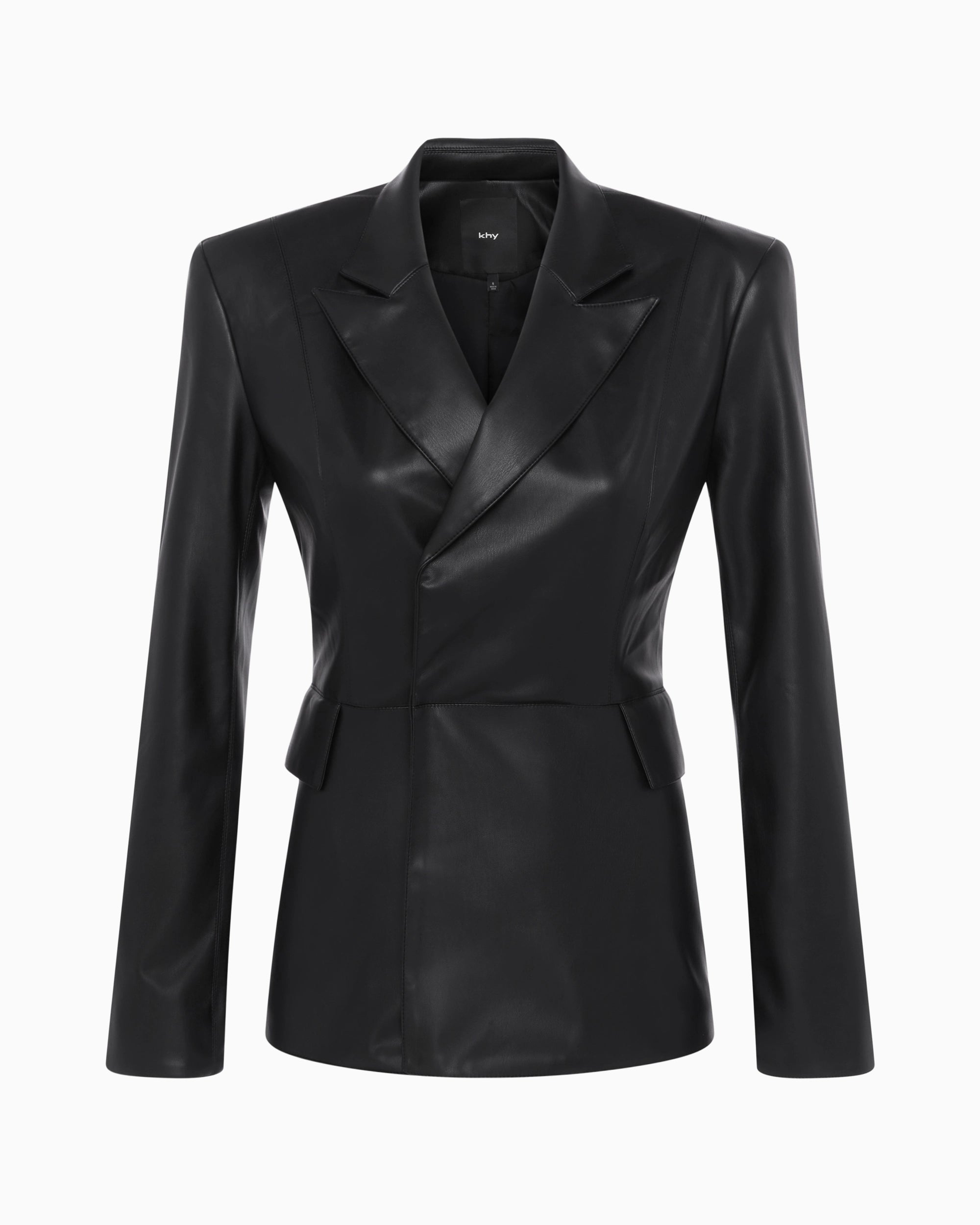 Black Faux Leather Blazer for Women