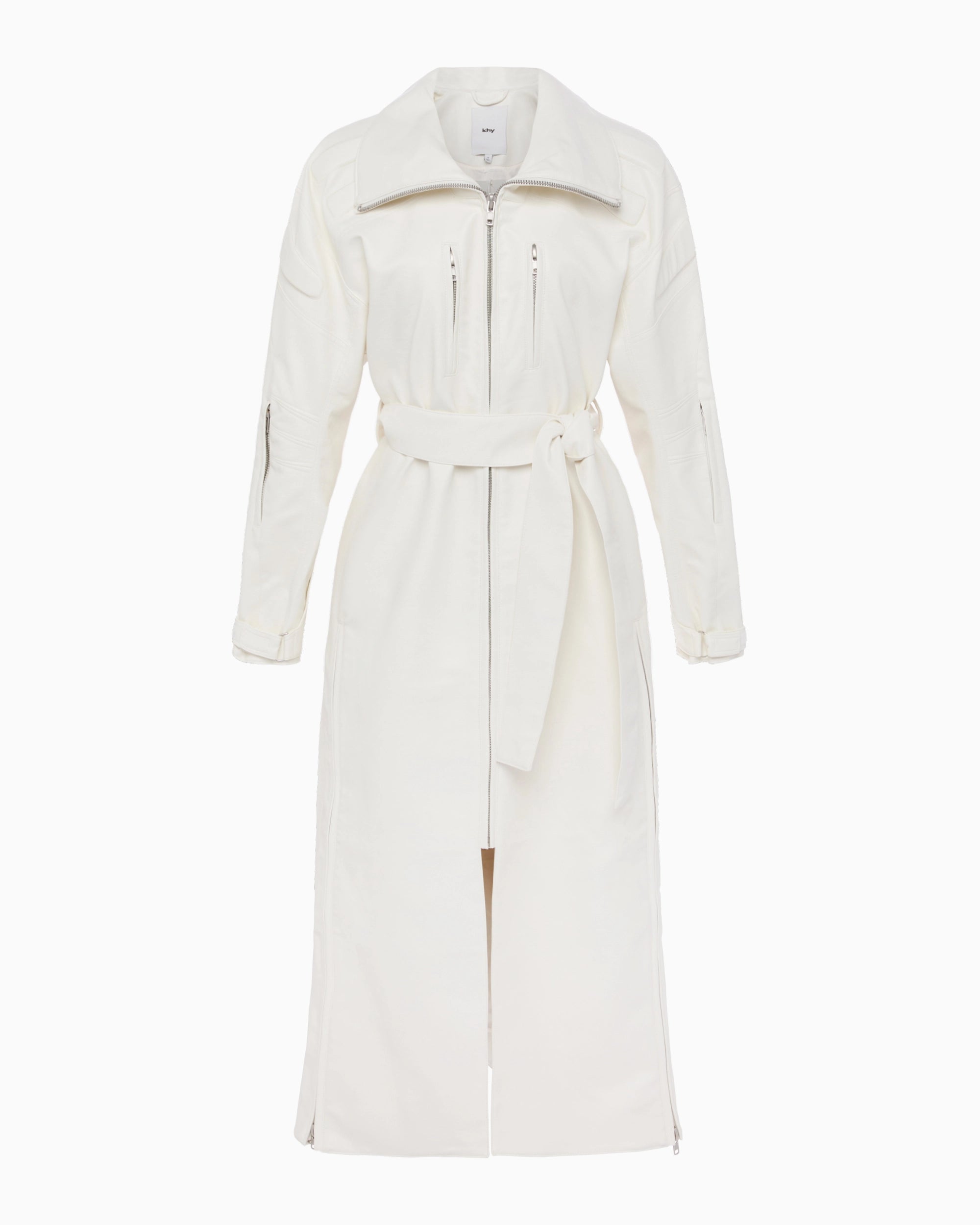 Chalk Faux Leather Trench Coat