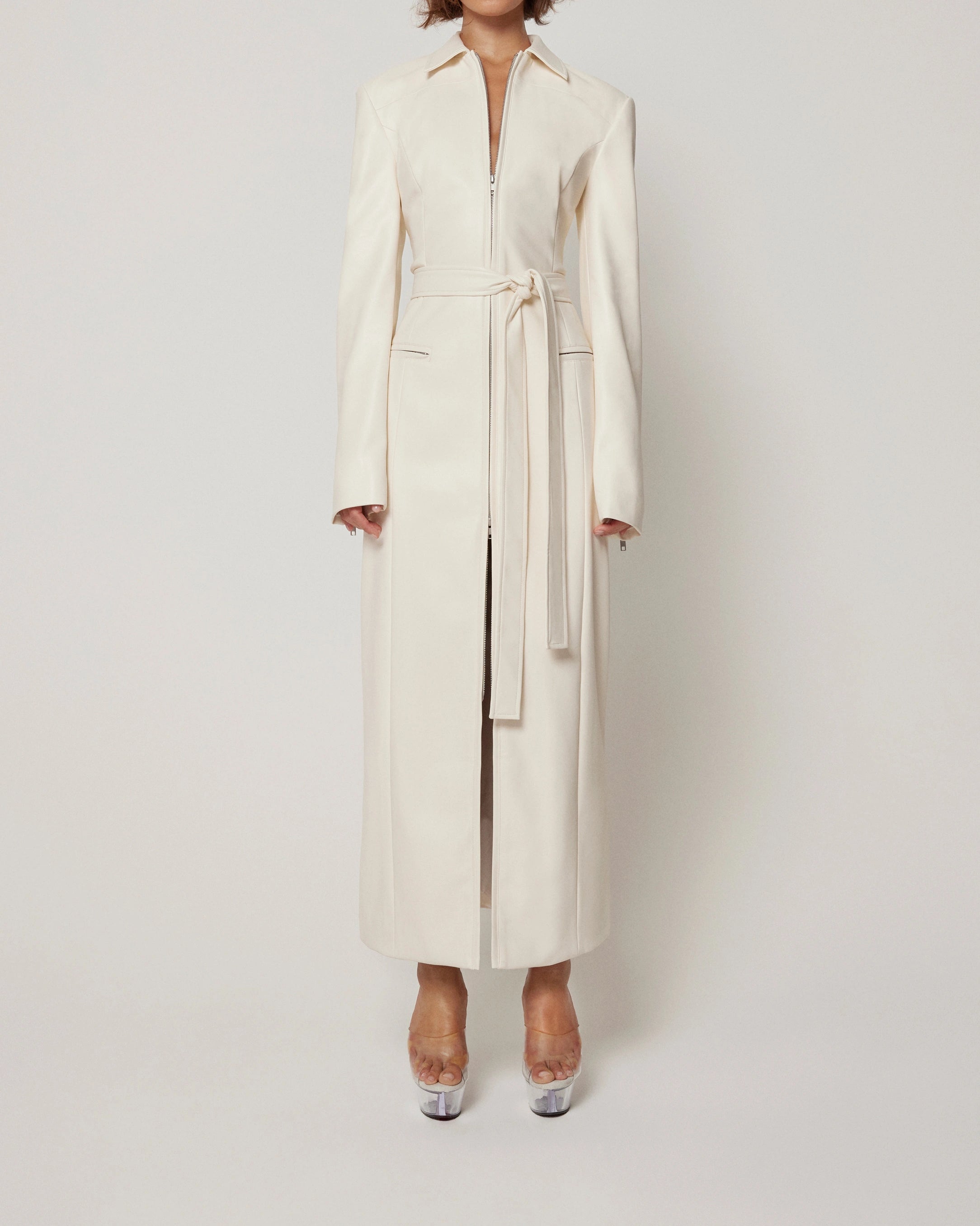 Chalk Faux Leather Collar Coat – Stylish Outerwear