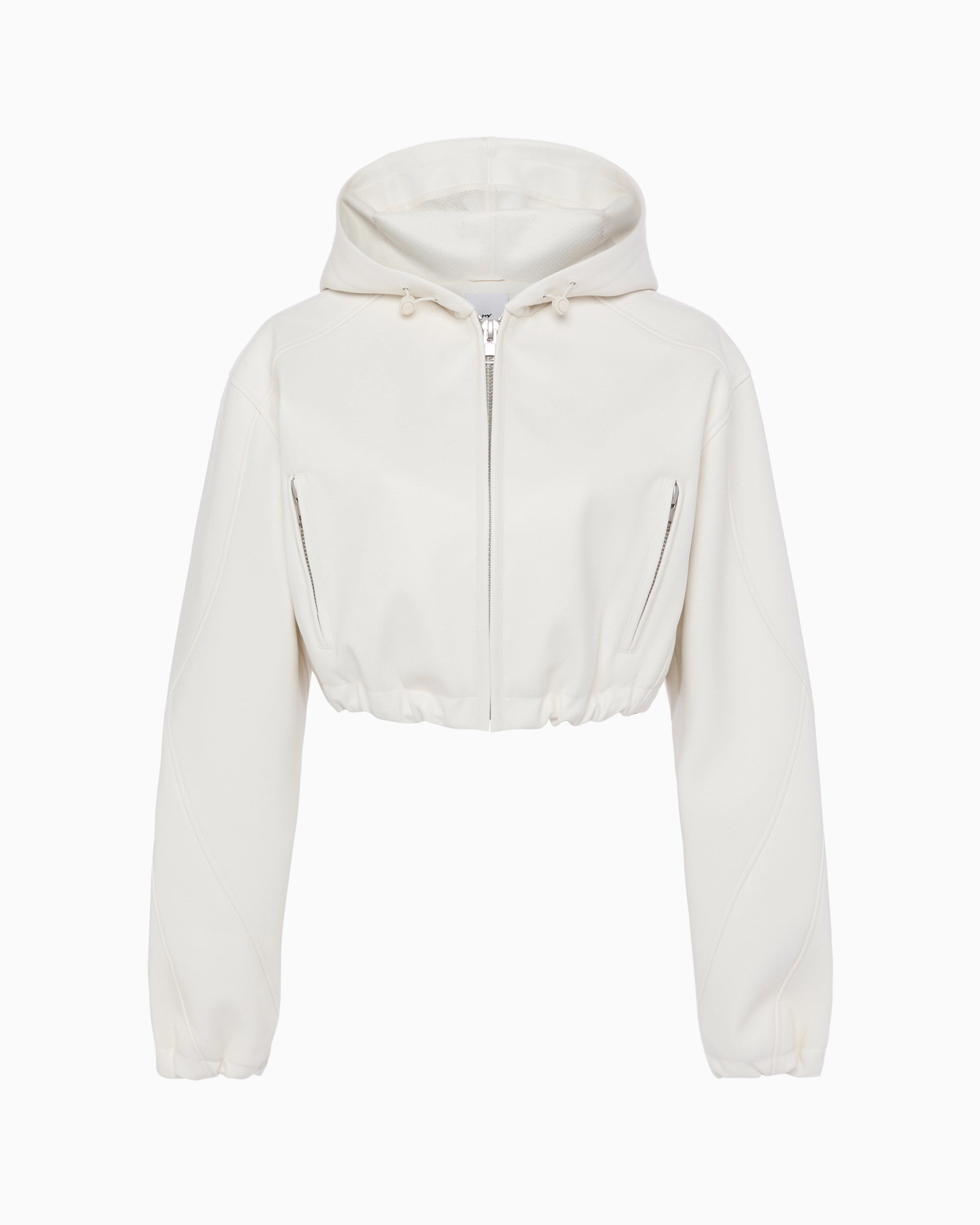 Chalk Cropped Faux Leather Hoodie