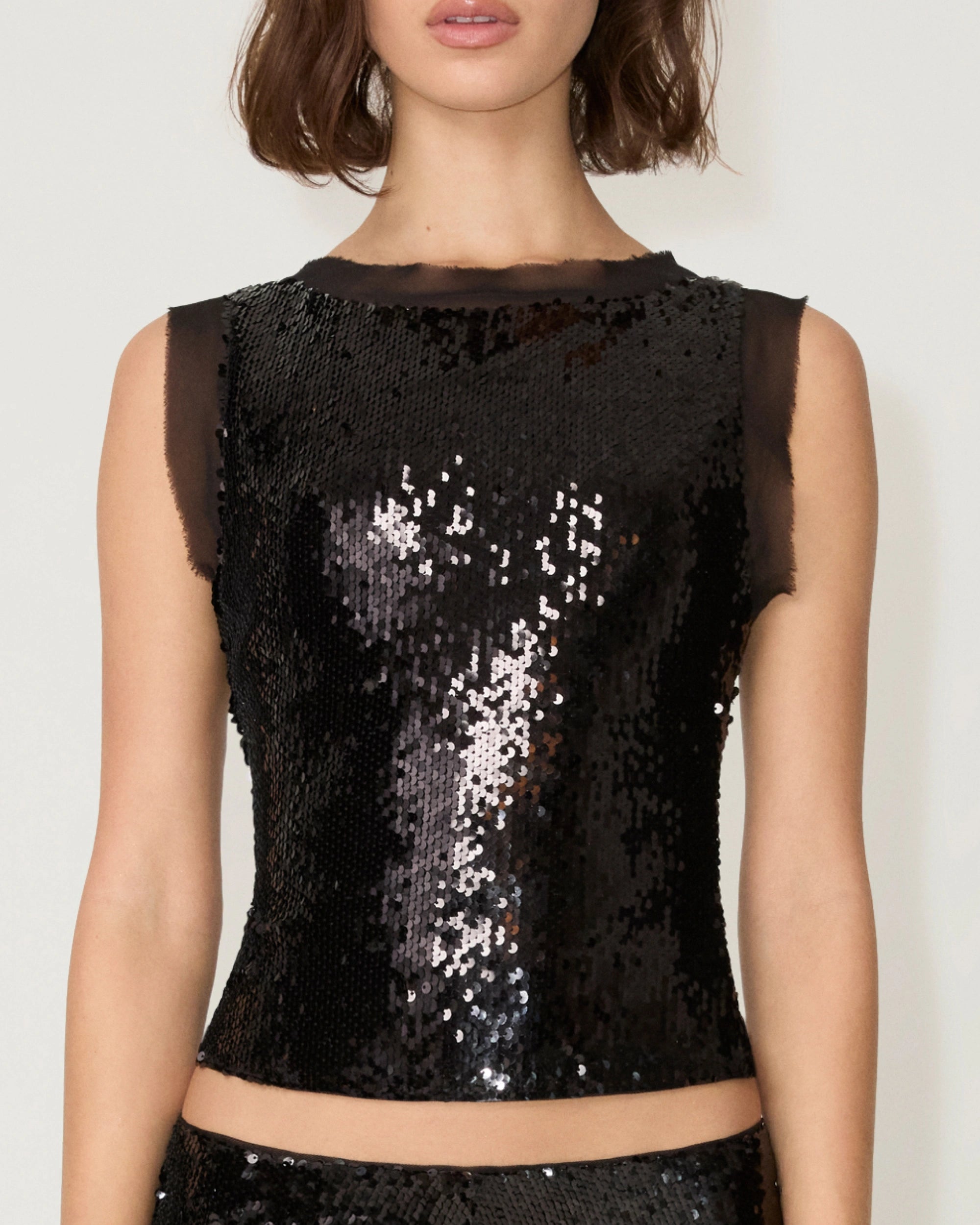 Black Sequin Tank Top for Parties