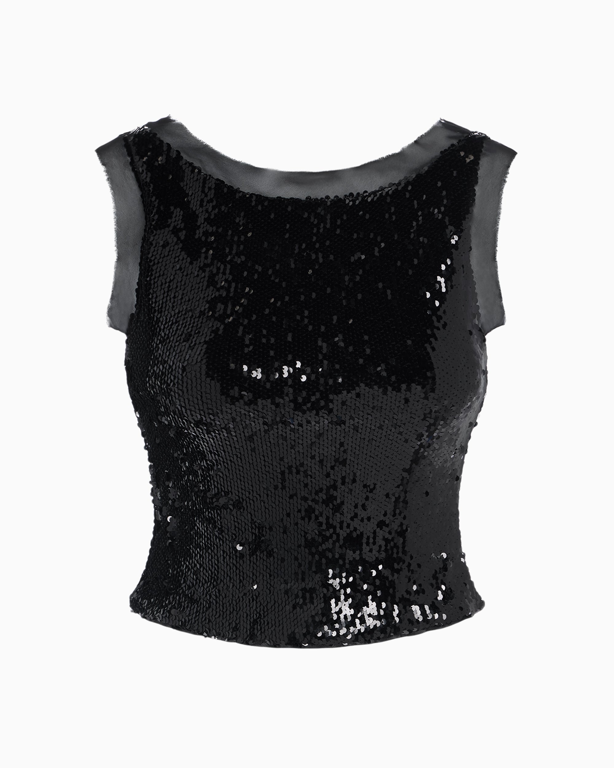 Black Sequin Tank Top for Parties