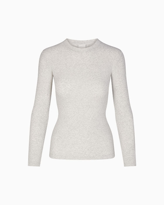Ribbed Long Sleeve Tee in Light Grey