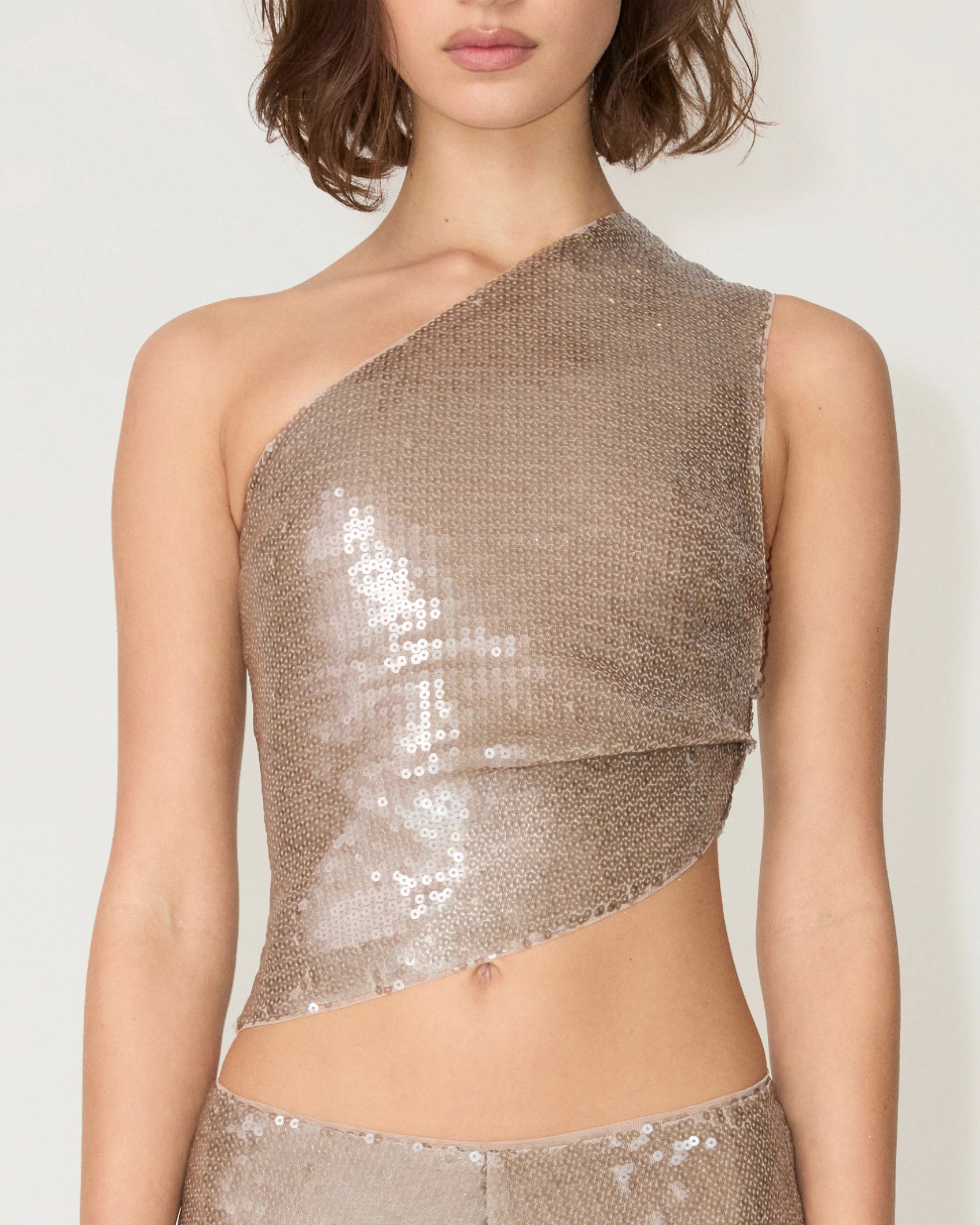 Champagne Sequin One-Shoulder Party Top