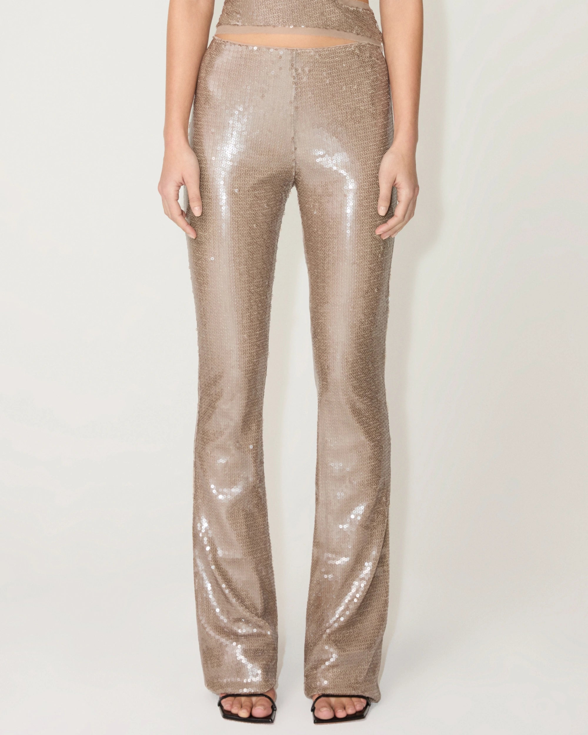 Champagne Sequin Low-Rise Party Pants