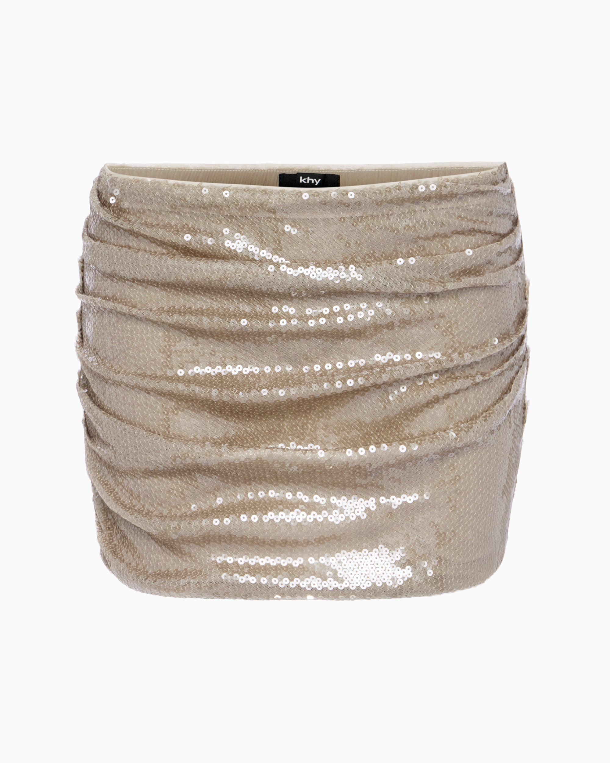 Champagne Sequin Ruched Mini Skirt - Party Wear