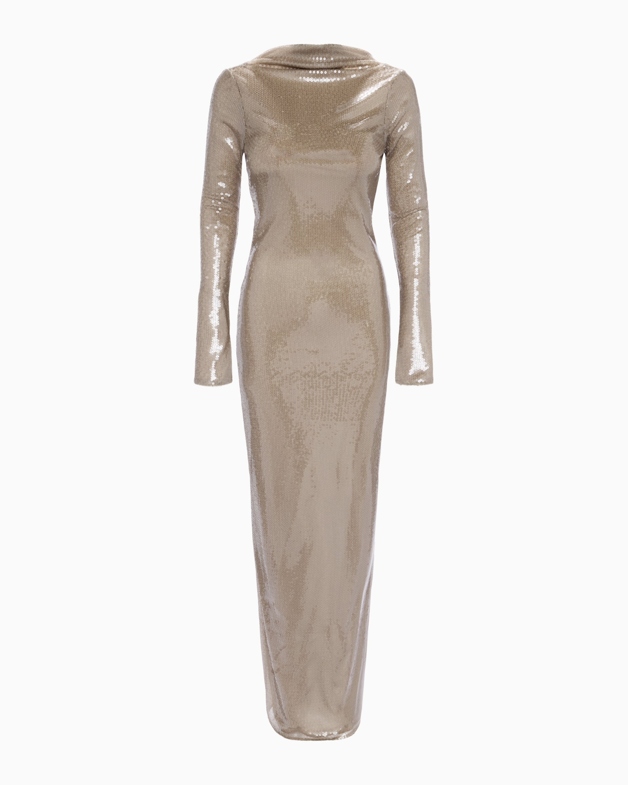 Champagne Sequin Low Back Evening Gown