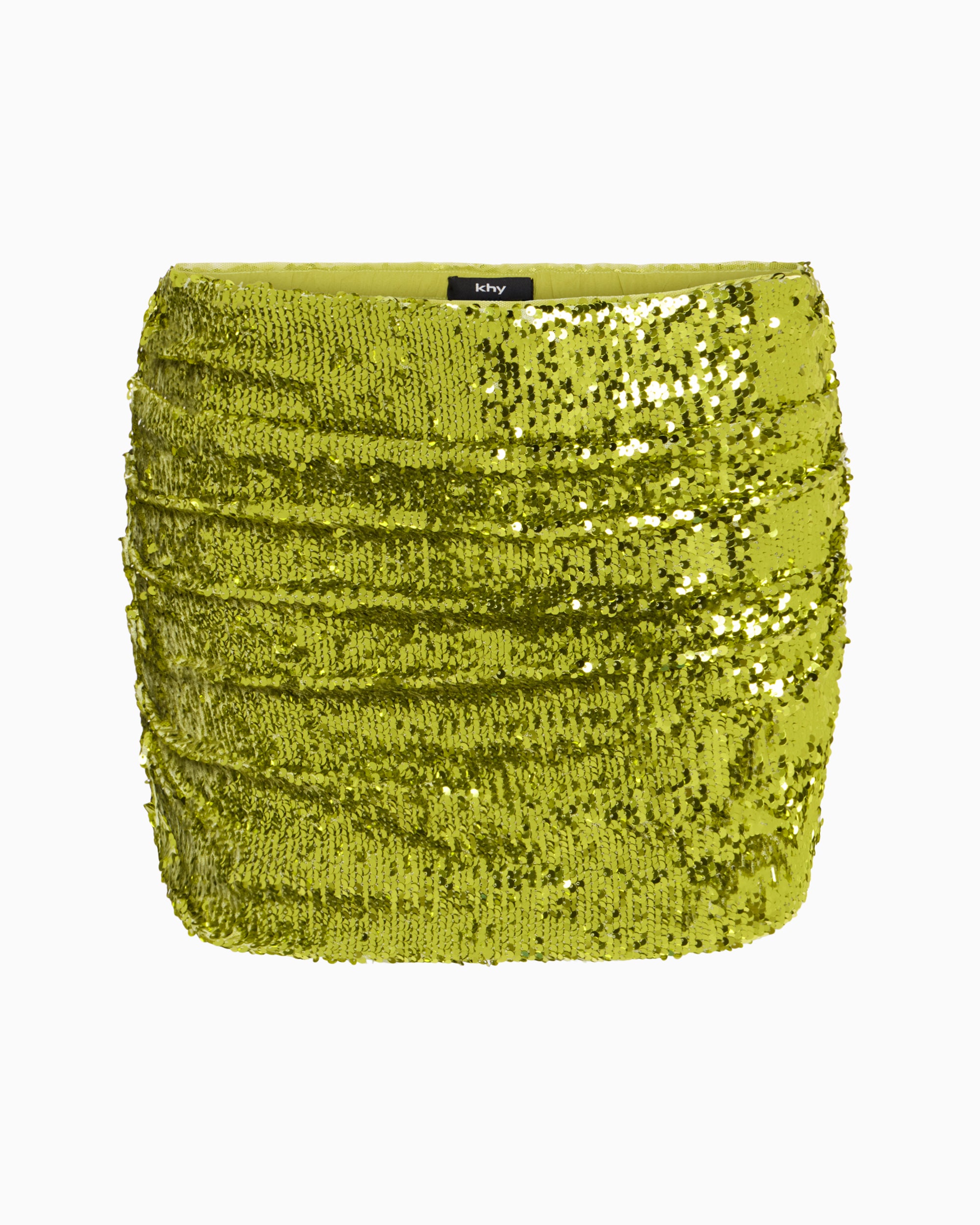Chartreuse Sequin Ruched Mini Skirt for Parties
