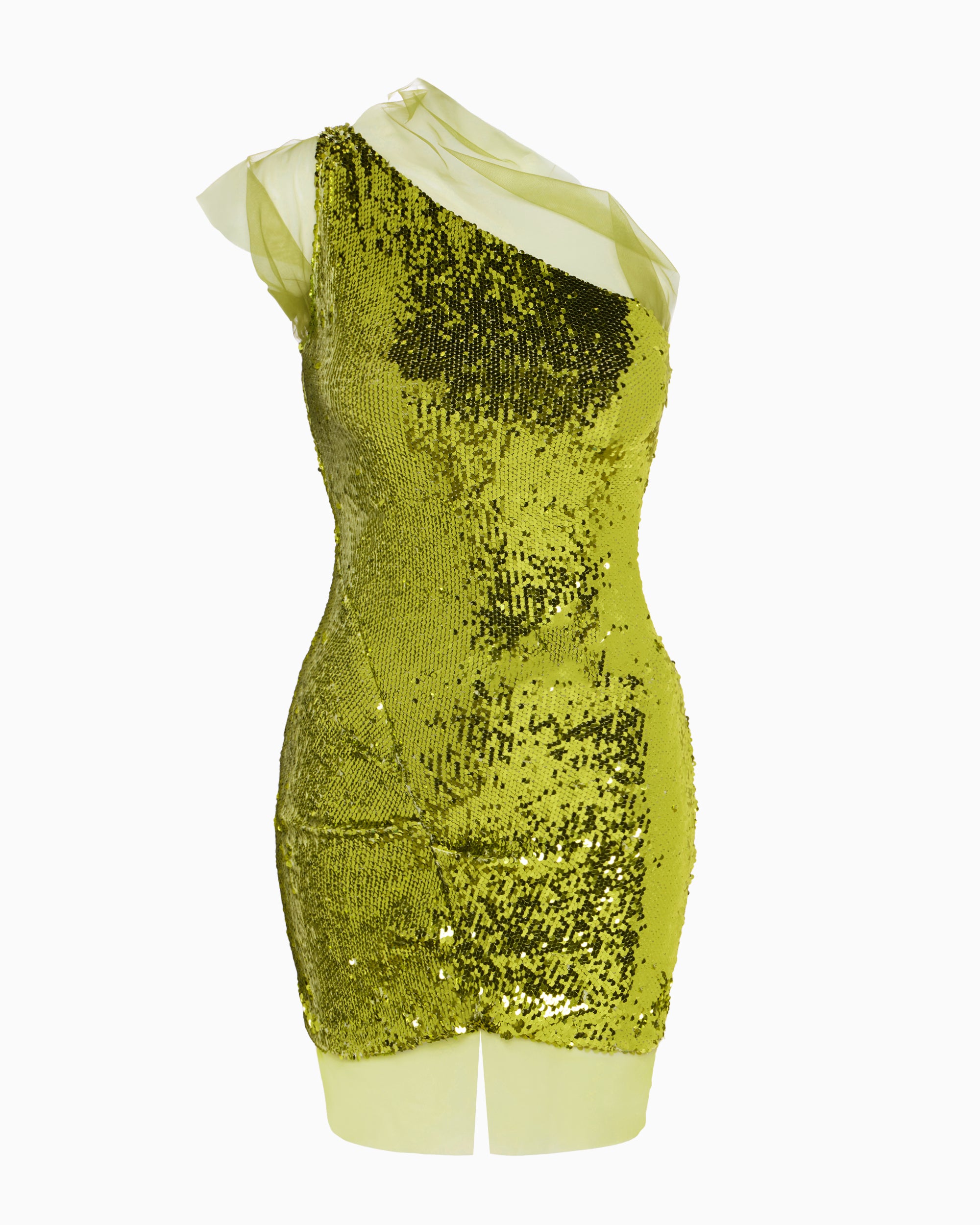 Chartreuse Sequin One-Shoulder Party Dress