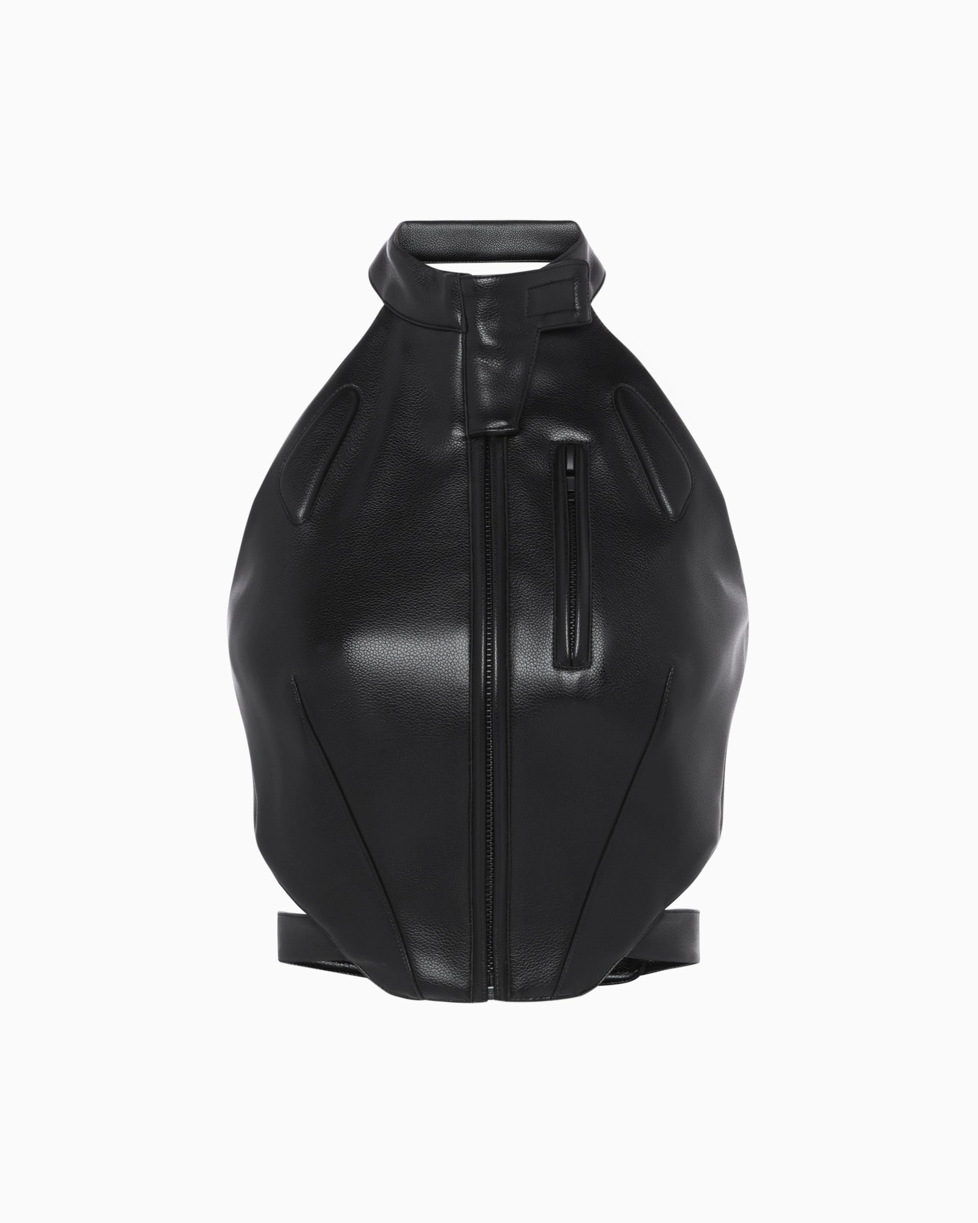 Black Faux Leather Open Back Blouse