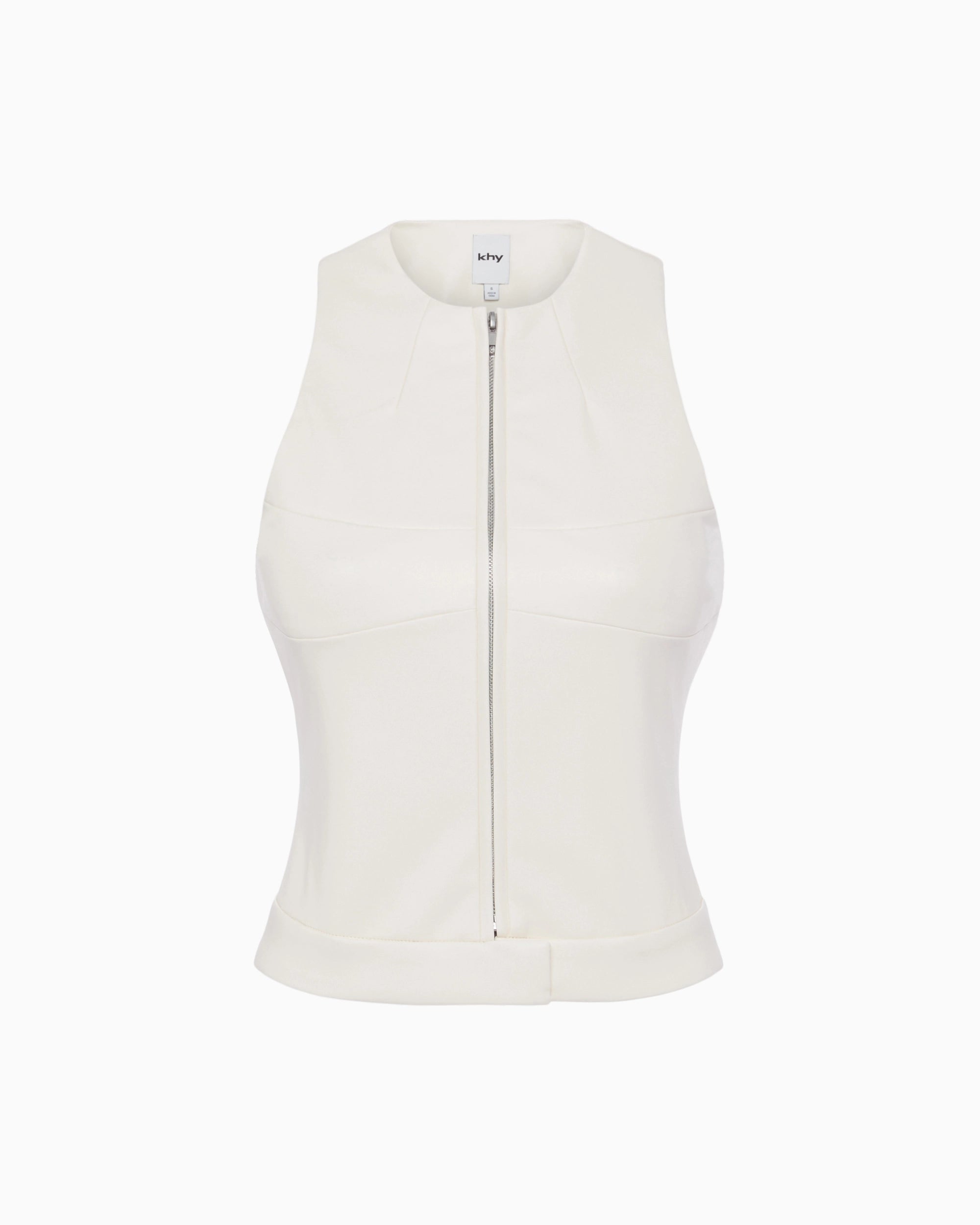 Chalk Faux Leather Zip-Up Tank Top
