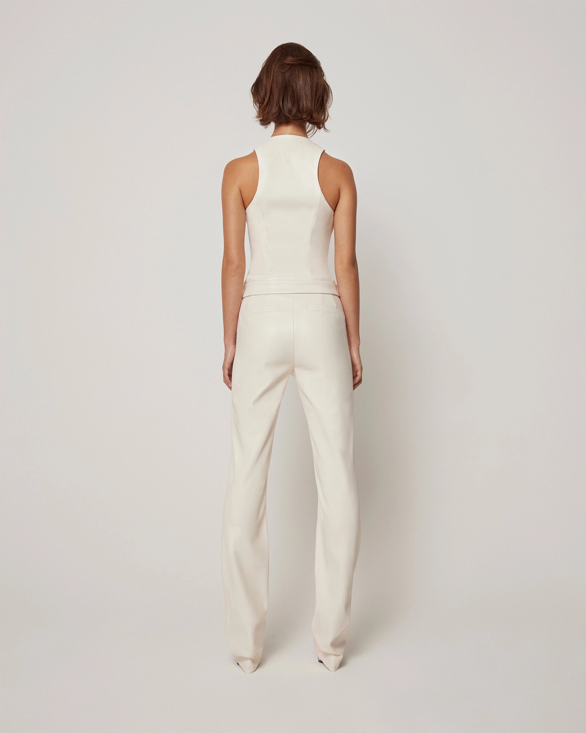 Chalk Faux Leather Zip-Up Tank Top