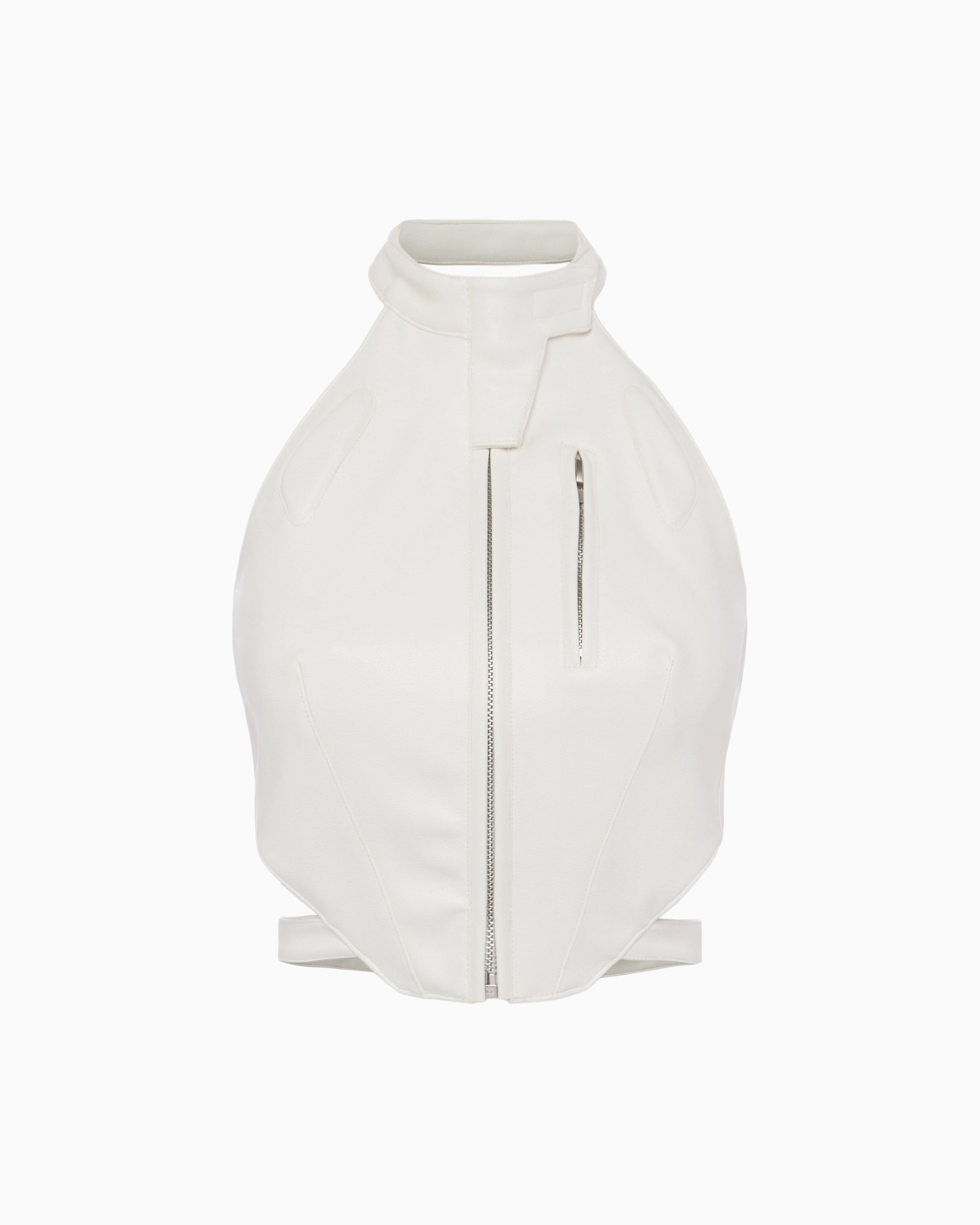 Chalk Faux Leather Open Back Blouse