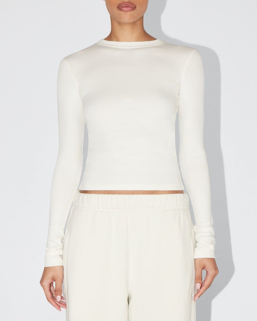 Ribbed Long Sleeve Tee in Ecru