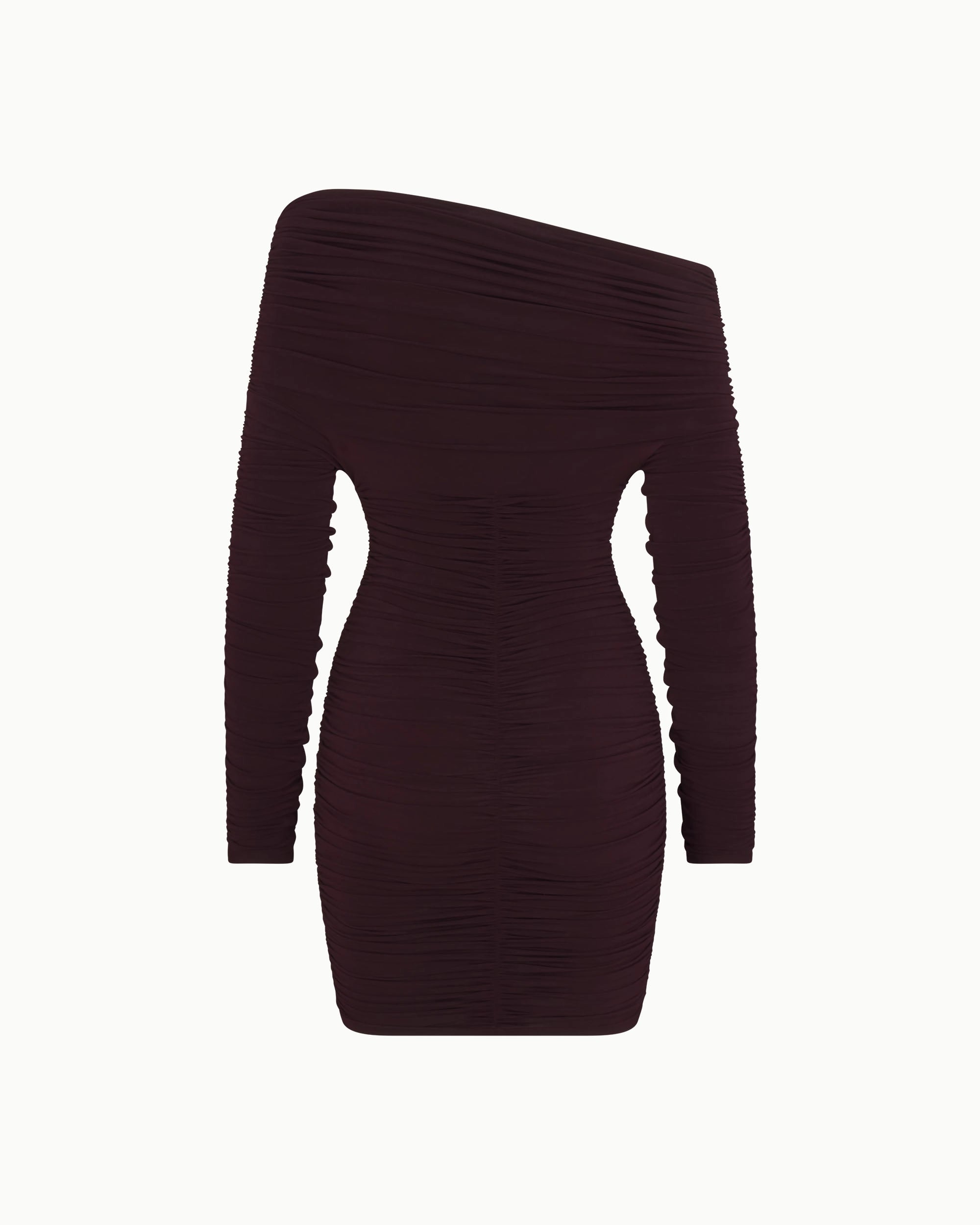 Black Cherry Ruched Mini Dress with Long Sleeves