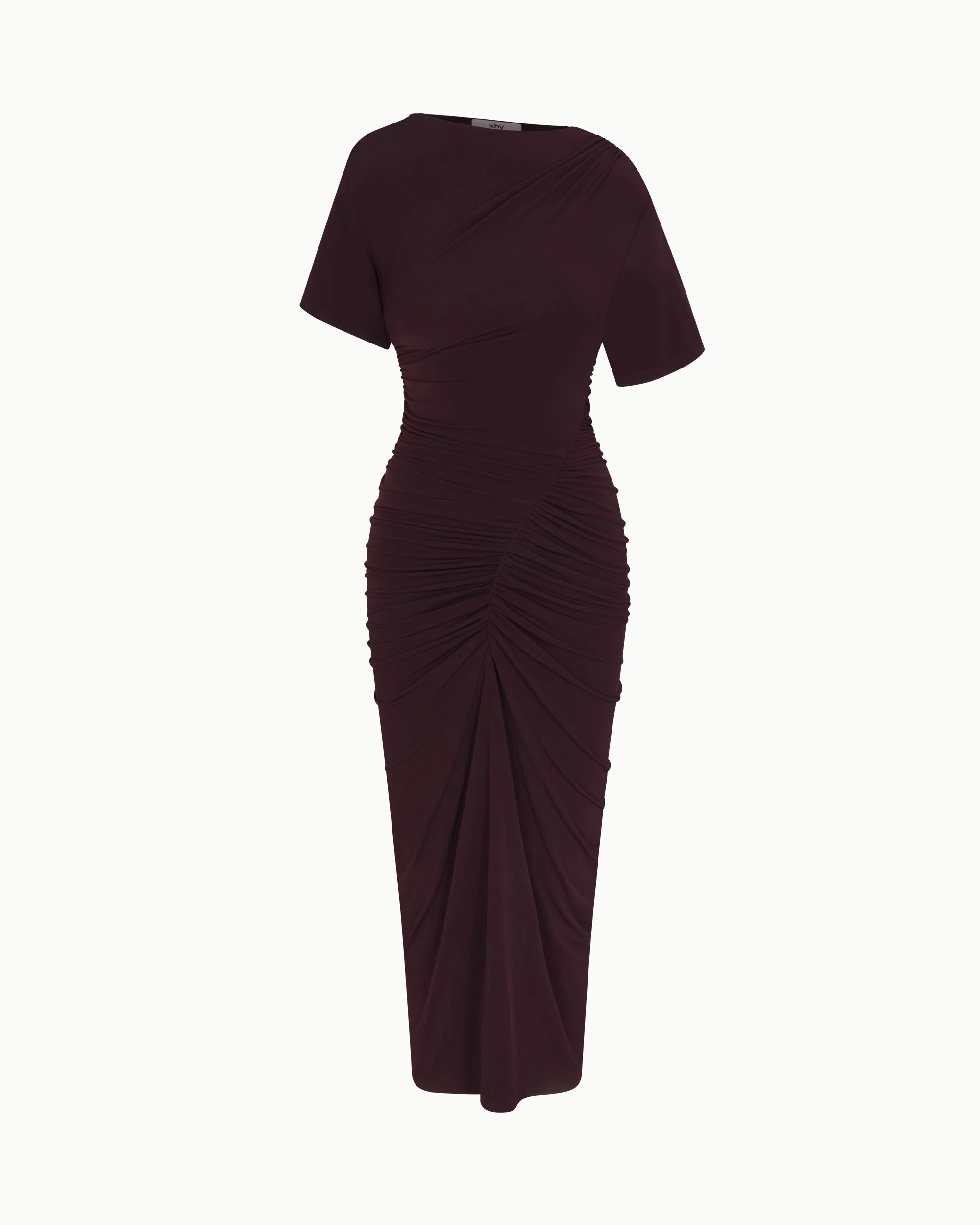 Black Cherry Ruched Asymmetrical Dress