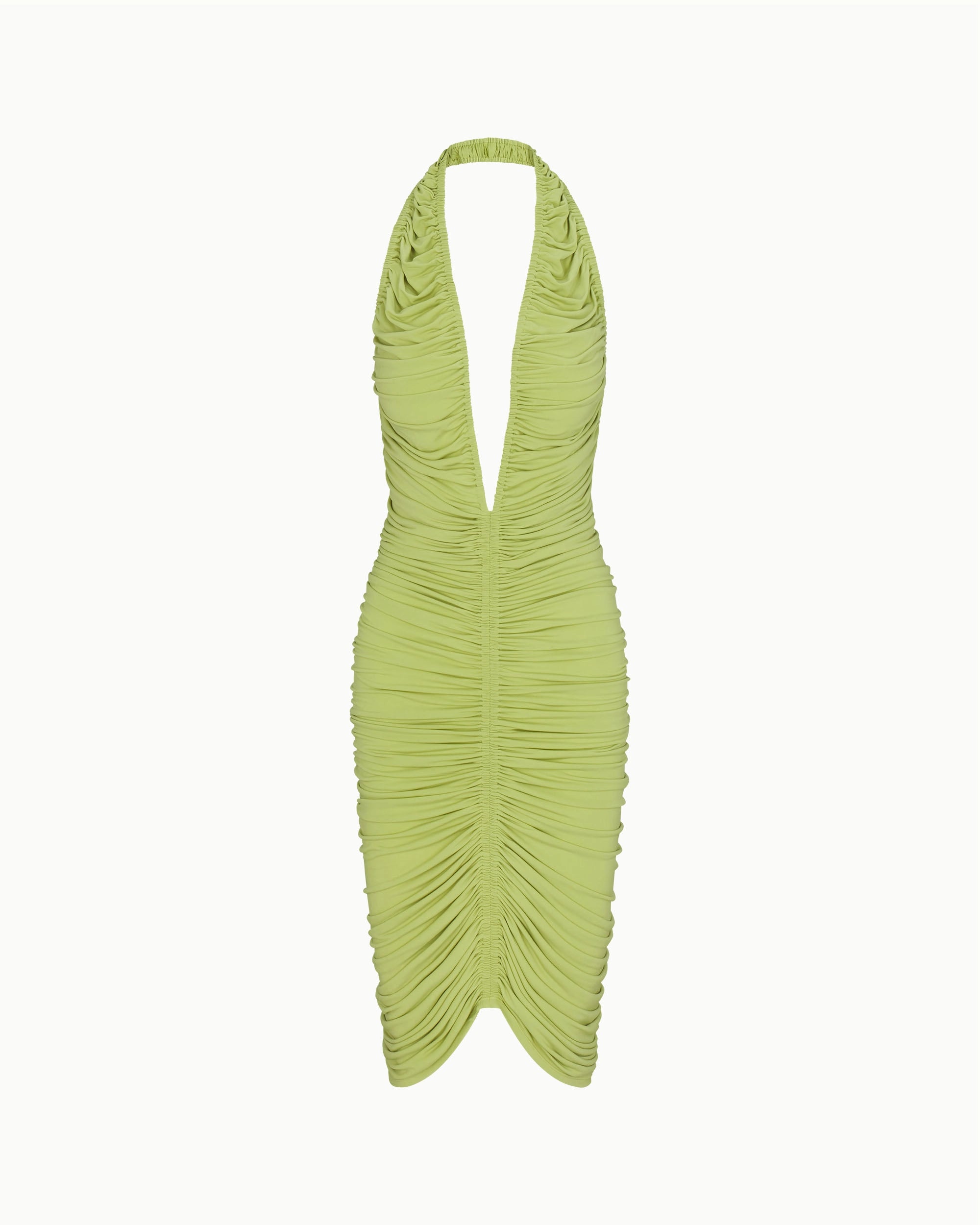 Dark Citron Ruched Midi Dress for Evening Wear