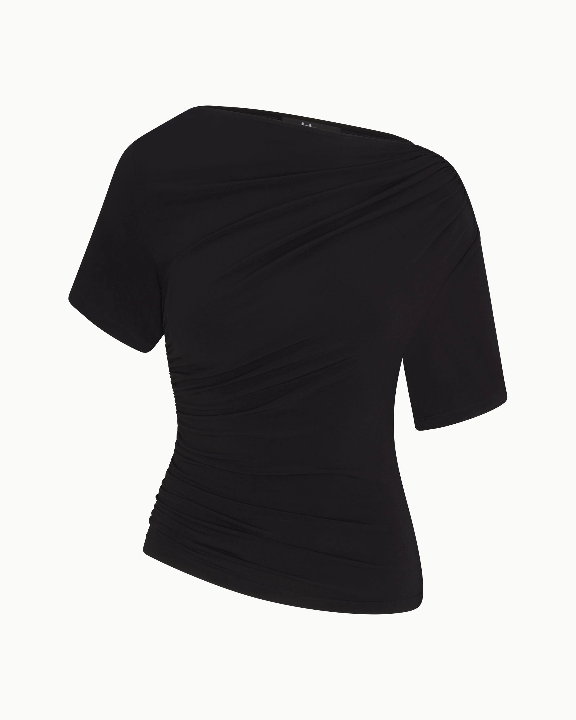 Black Ruched Asymmetrical Top for Women
