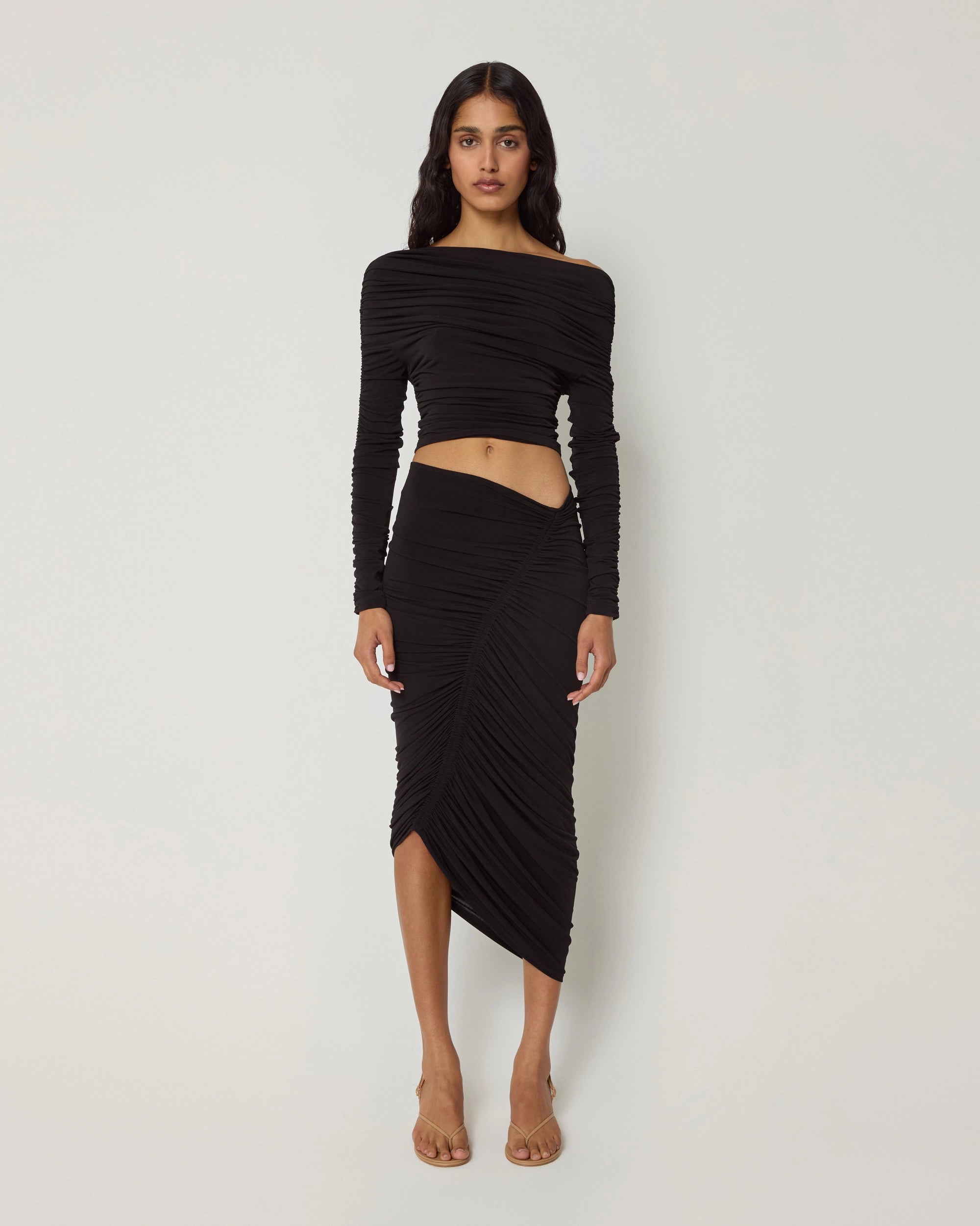 Black Ruched Long Sleeve Top